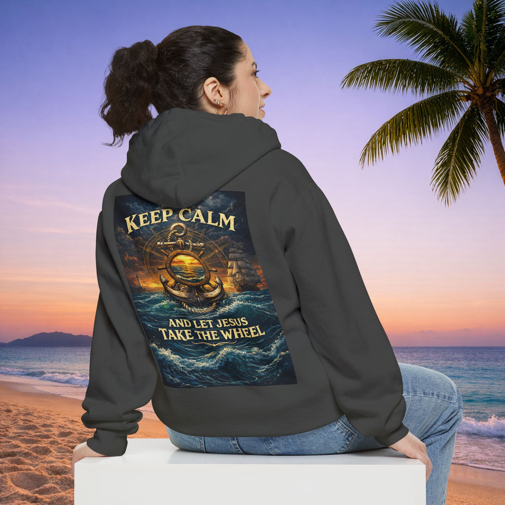 Hoodie - "Keep Calm and Let Jesus Take the Wheel" Nautical Graphic Hoodie