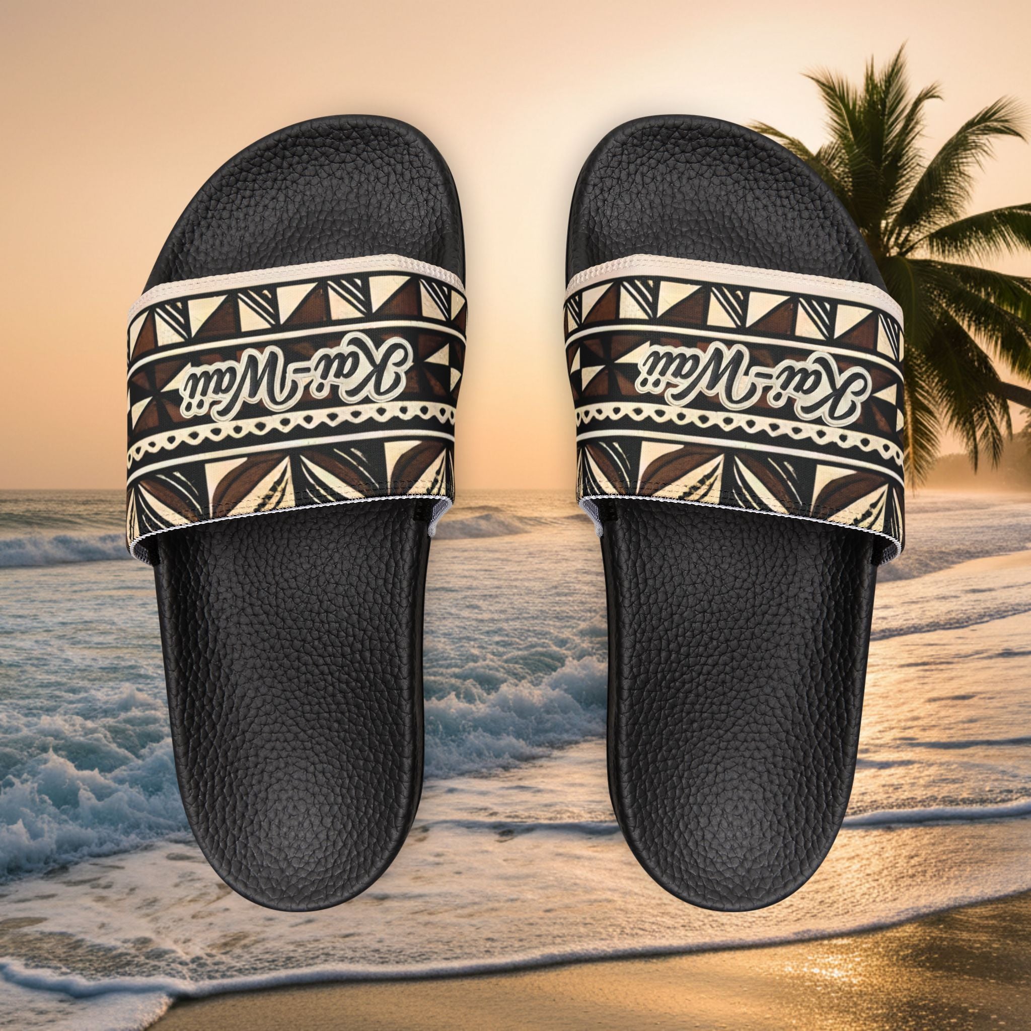 Men’s Slide Sandals with Tribal Print Straps — (Straps are removable)