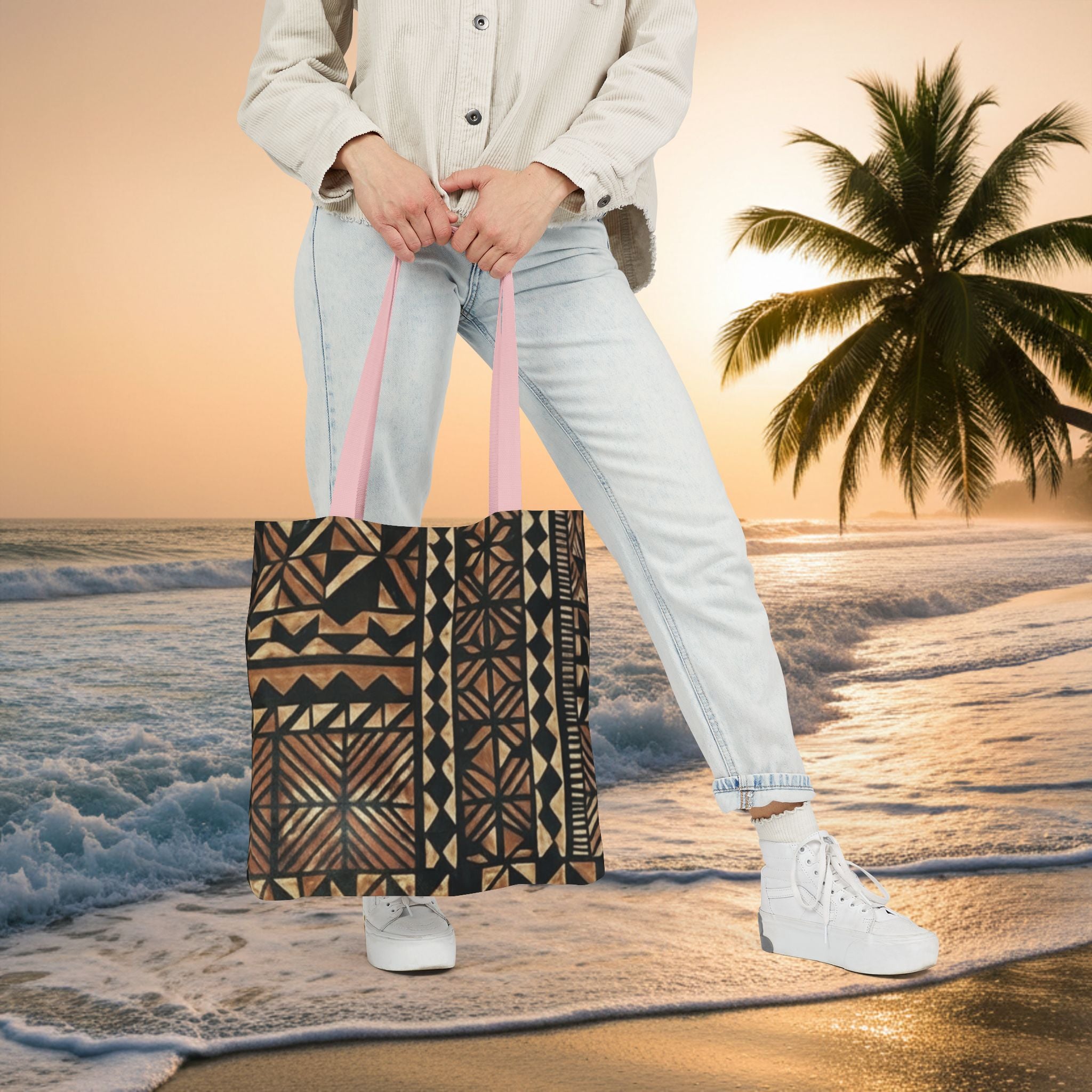 Tribal Pattern Canvas Tote Bag — Beach Market Tote Bag