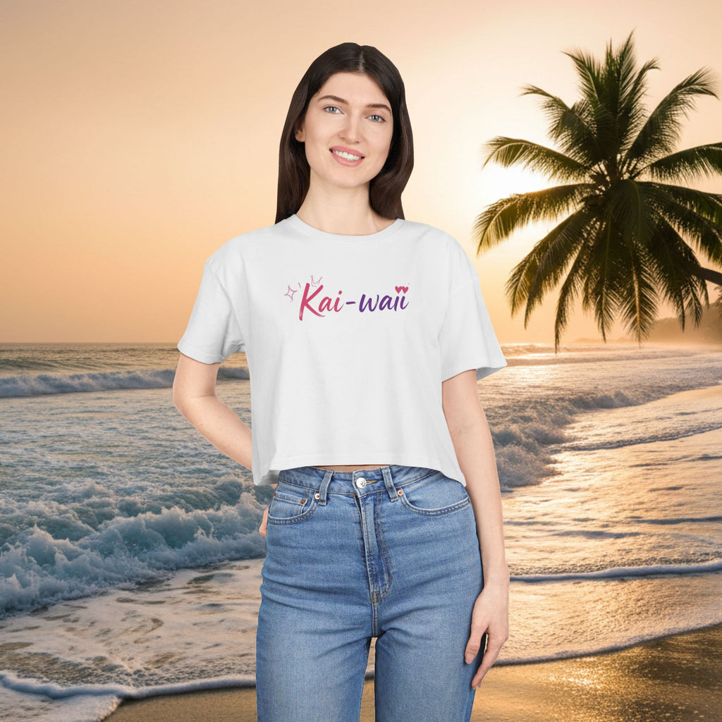 Crop Tee — "KAI-WAII" Minimal Script Graphic Top