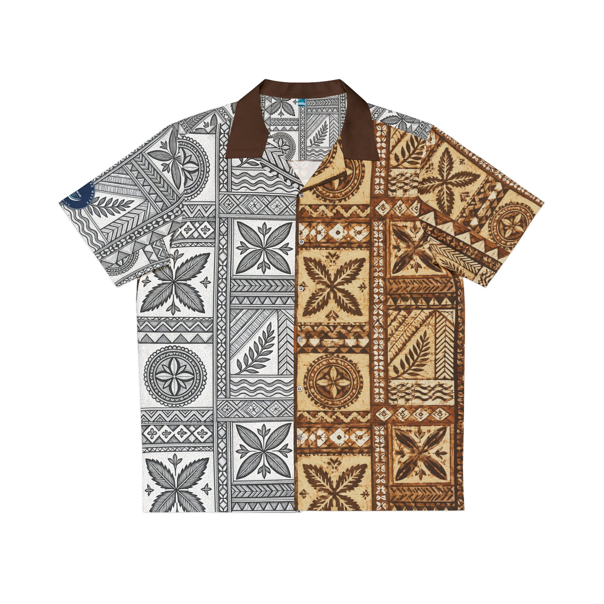 Tapa Patchwork Hawaiian Shirt — Brown Tribal Print