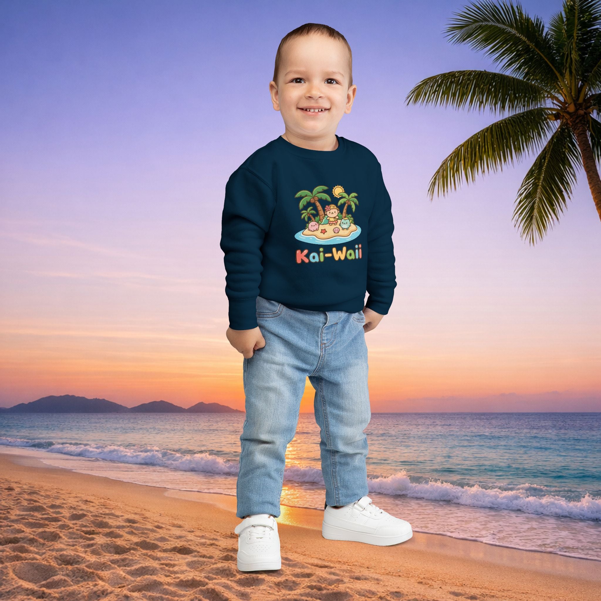 Kai-Waii Island Toddler Sweatshirt — Cute Hawaiian Palm Beach Graphic