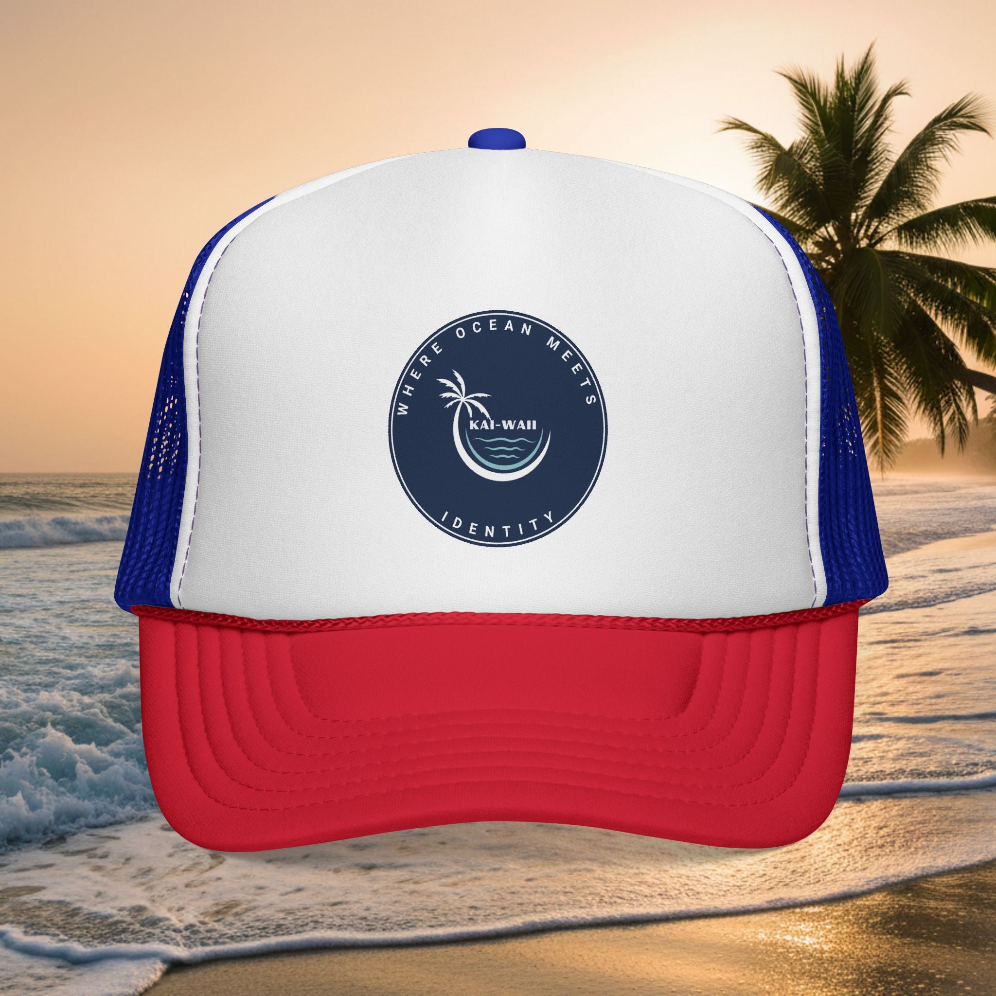 Coastal Vibes Trucker Cap â€” Ocean Club Palm Patch Snapback