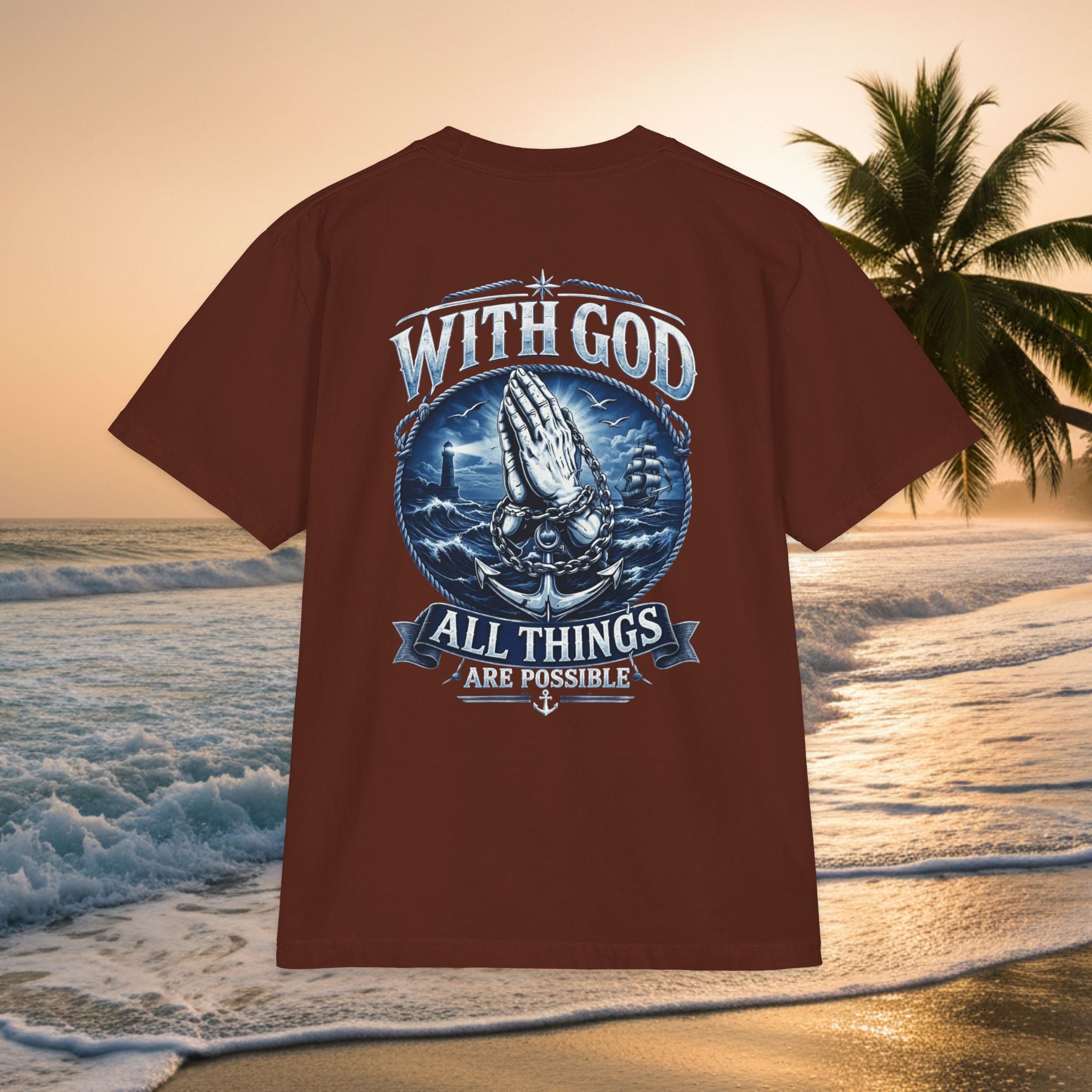 With God All Things Are Possible T-Shirt — Praying Hands Premium Christian Tee