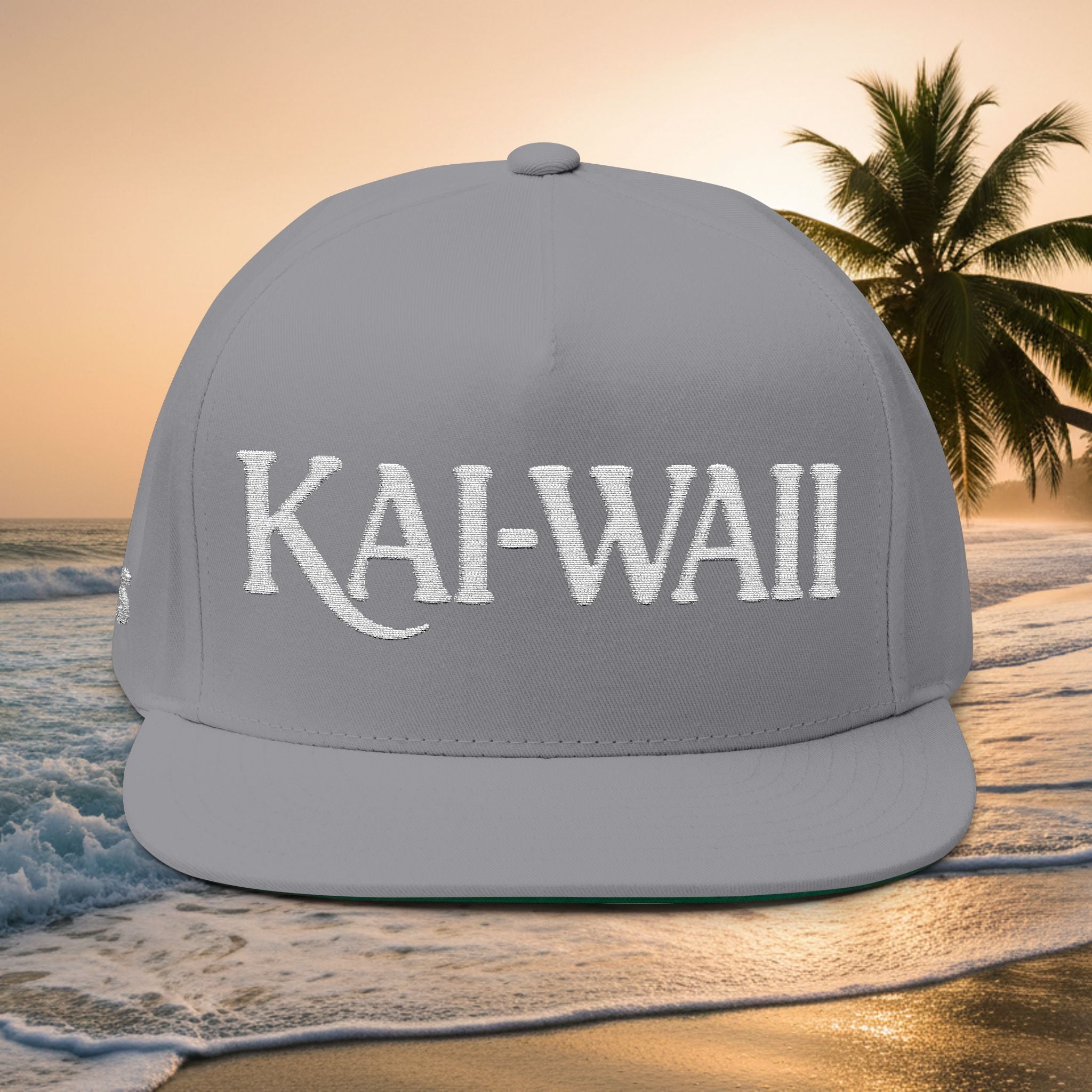 Kai-Wai Embroidered Flat Bill Cap — Nautical Beach Snapback [Personalizable]