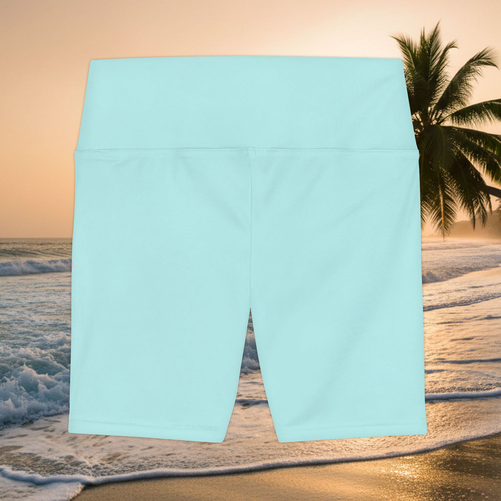 KAI-WAII Heart Print Women's Workout Shorts — Light Blue High-Waist Biker Shorts