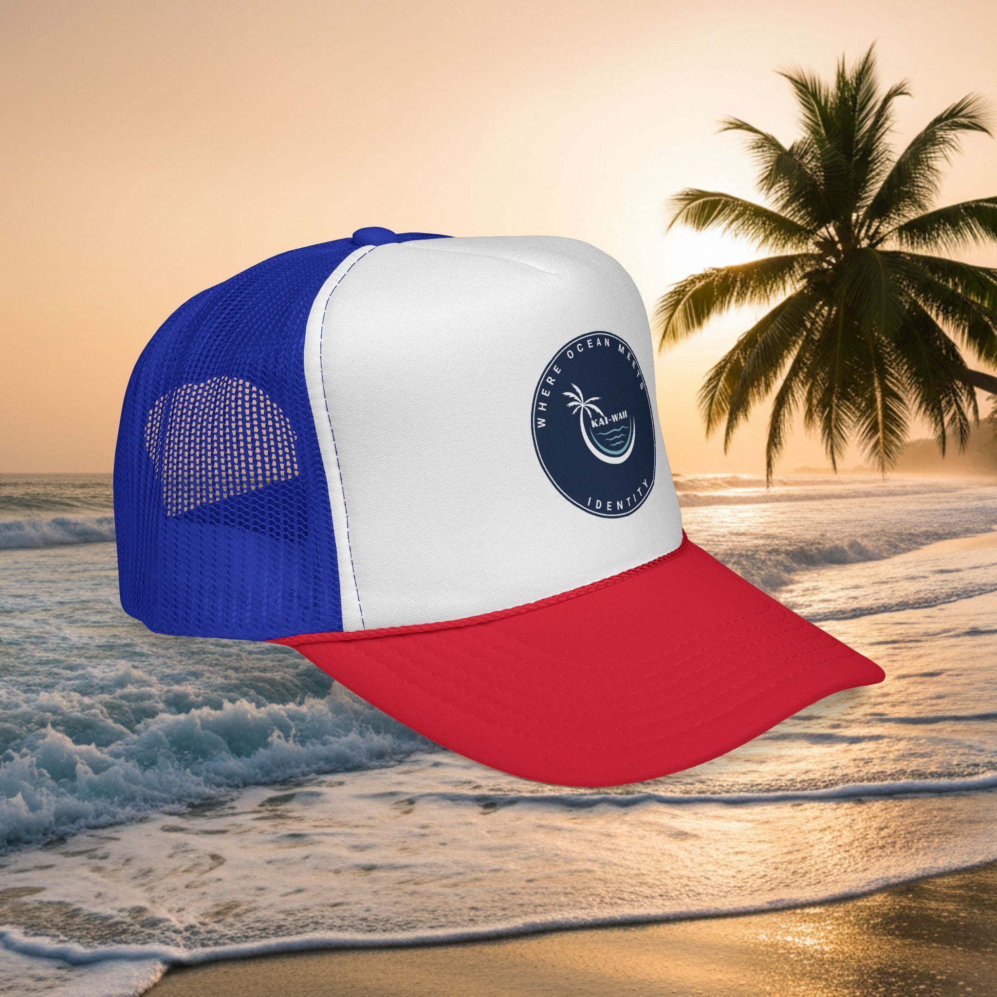Coastal Vibes Trucker Cap â€” Ocean Club Palm Patch Snapback