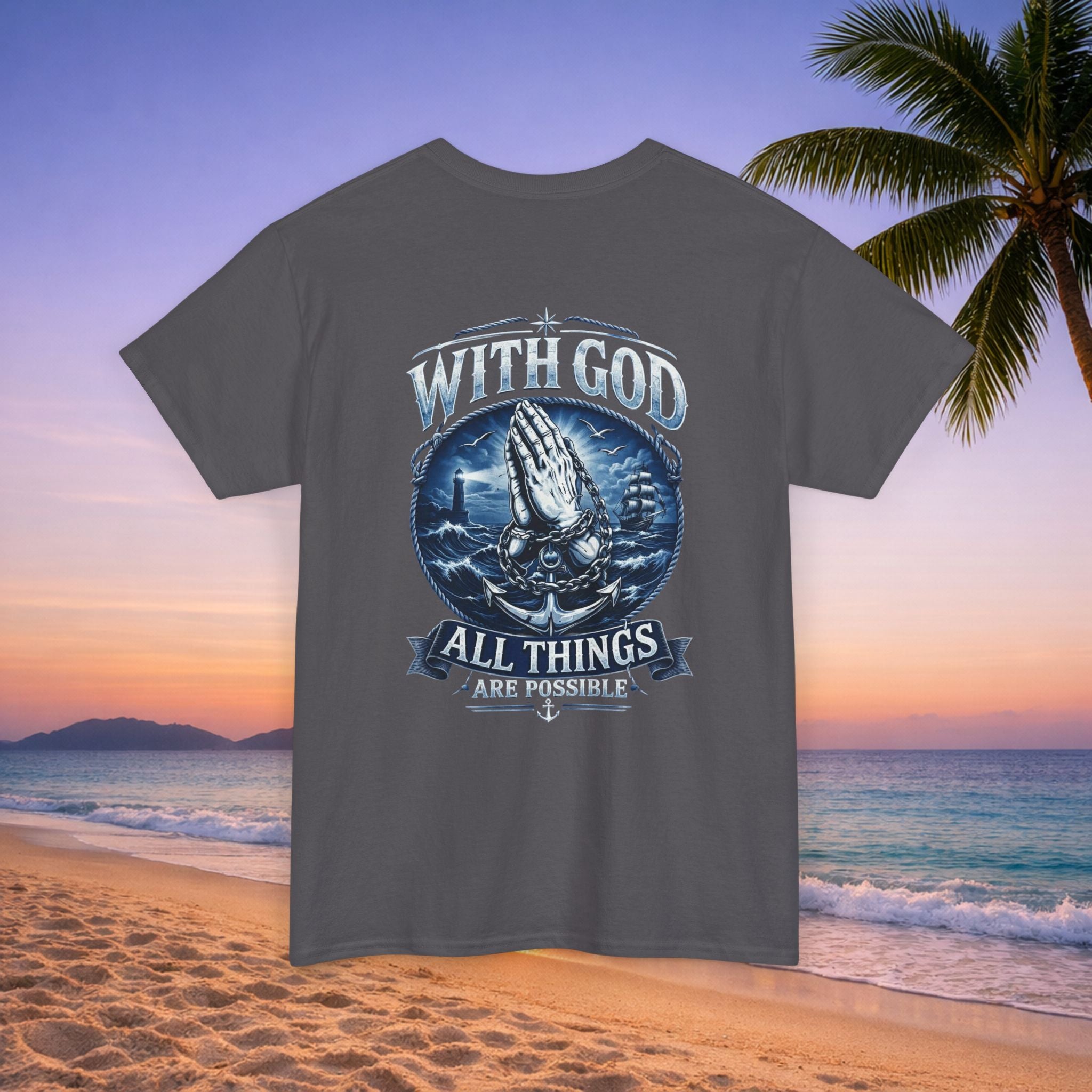 With God All Things Are Possible T-Shirt — Christian Prayer Hands Faith Tee