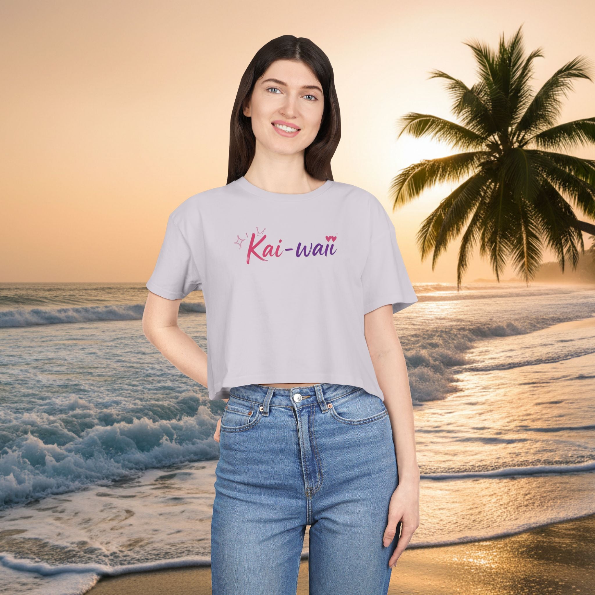 Crop Tee — "KAI-WAII" Minimal Script Graphic Top