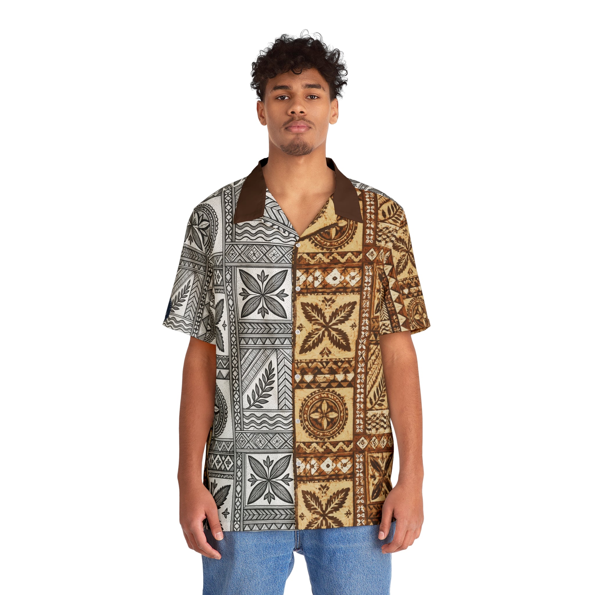 Tapa Patchwork Hawaiian Shirt — Brown Tribal Print