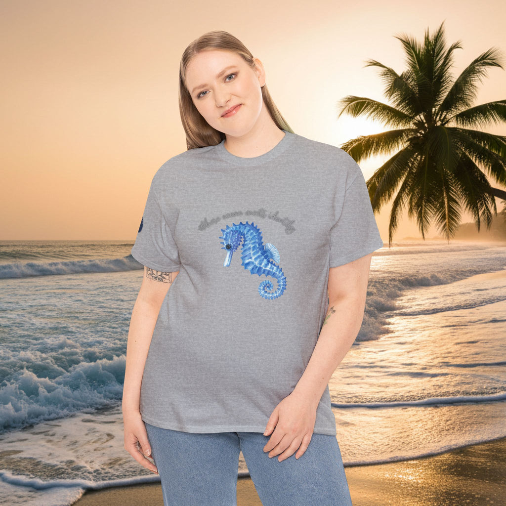 Seaside Seahorse T-Shirt — Blue Watercolor 'She Was Made Lovely' Tee