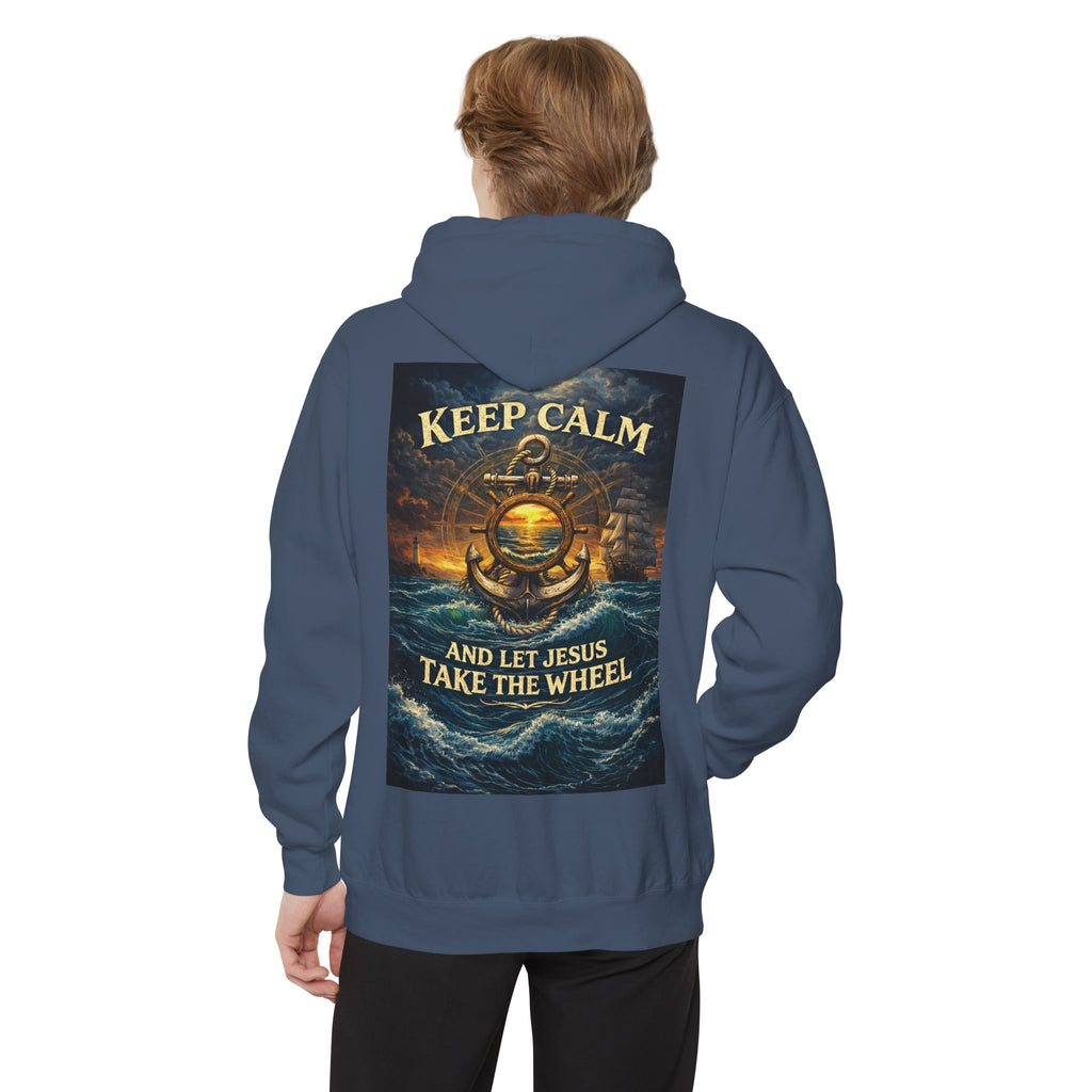 Hoodie - "Keep Calm and Let Jesus Take the Wheel" Nautical Graphic Hoodie