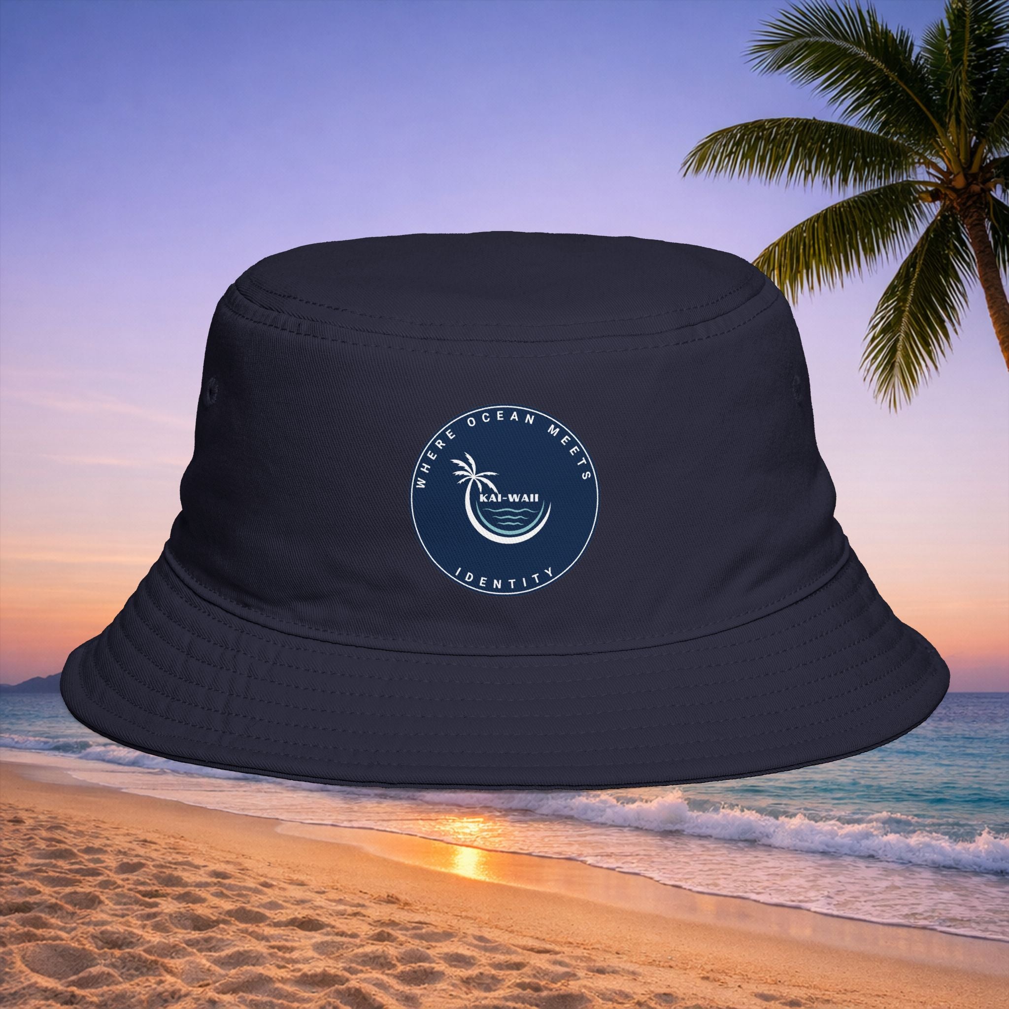 Bucket Hat – 'Kai-Waii' Tropical Palm Logo Beach Bucket Hat