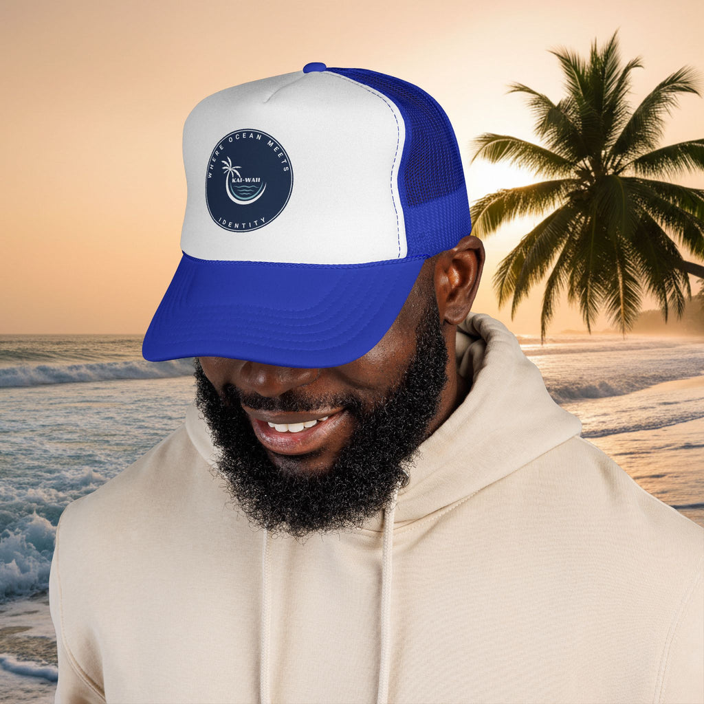 Coastal Vibes Trucker Cap â€” Ocean Club Palm Patch Snapback