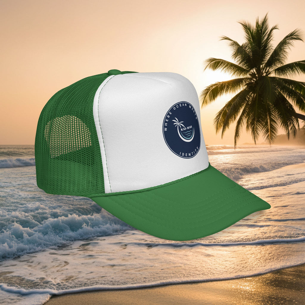 Coastal Vibes Trucker Cap â€” Ocean Club Palm Patch Snapback