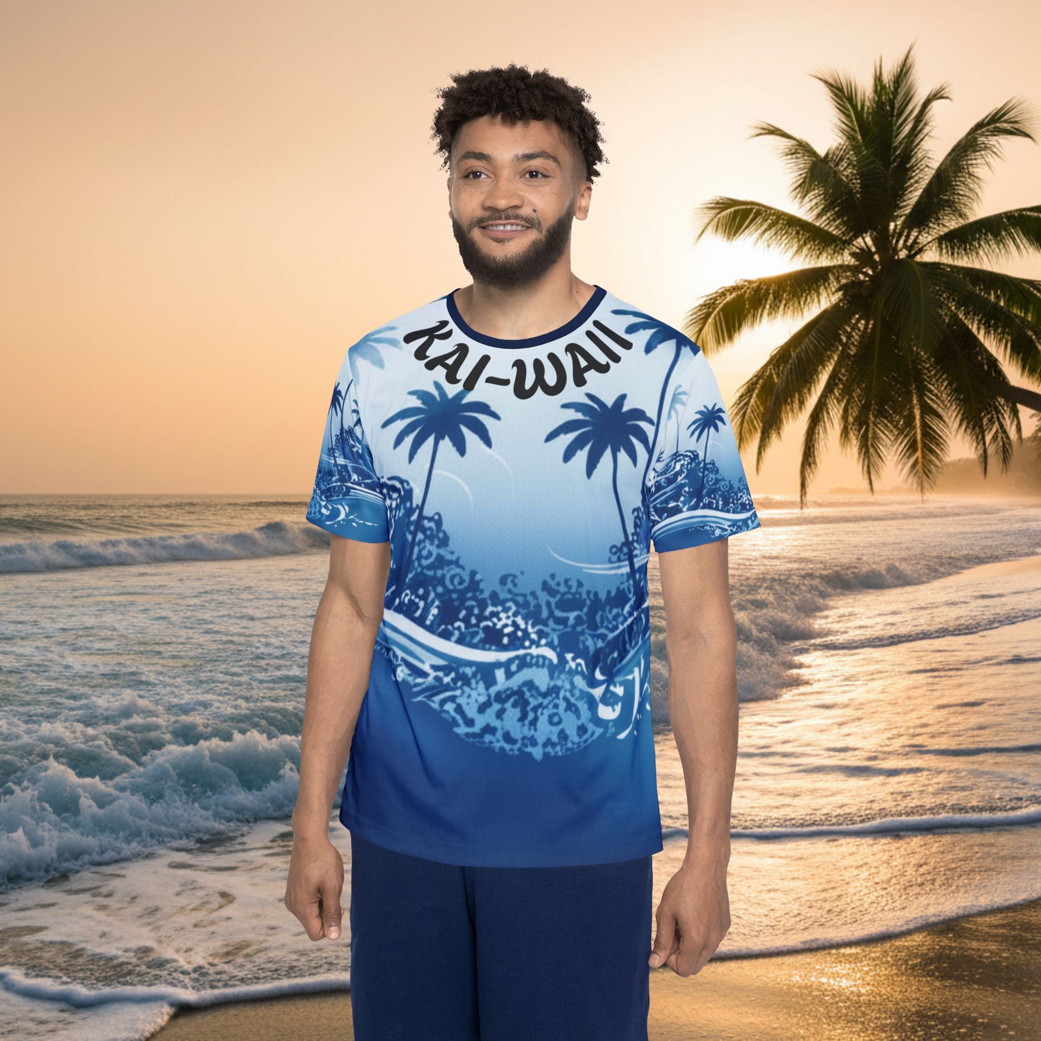 Wave Palm Men's Sports Jersey — Blue Surf All-Over Print