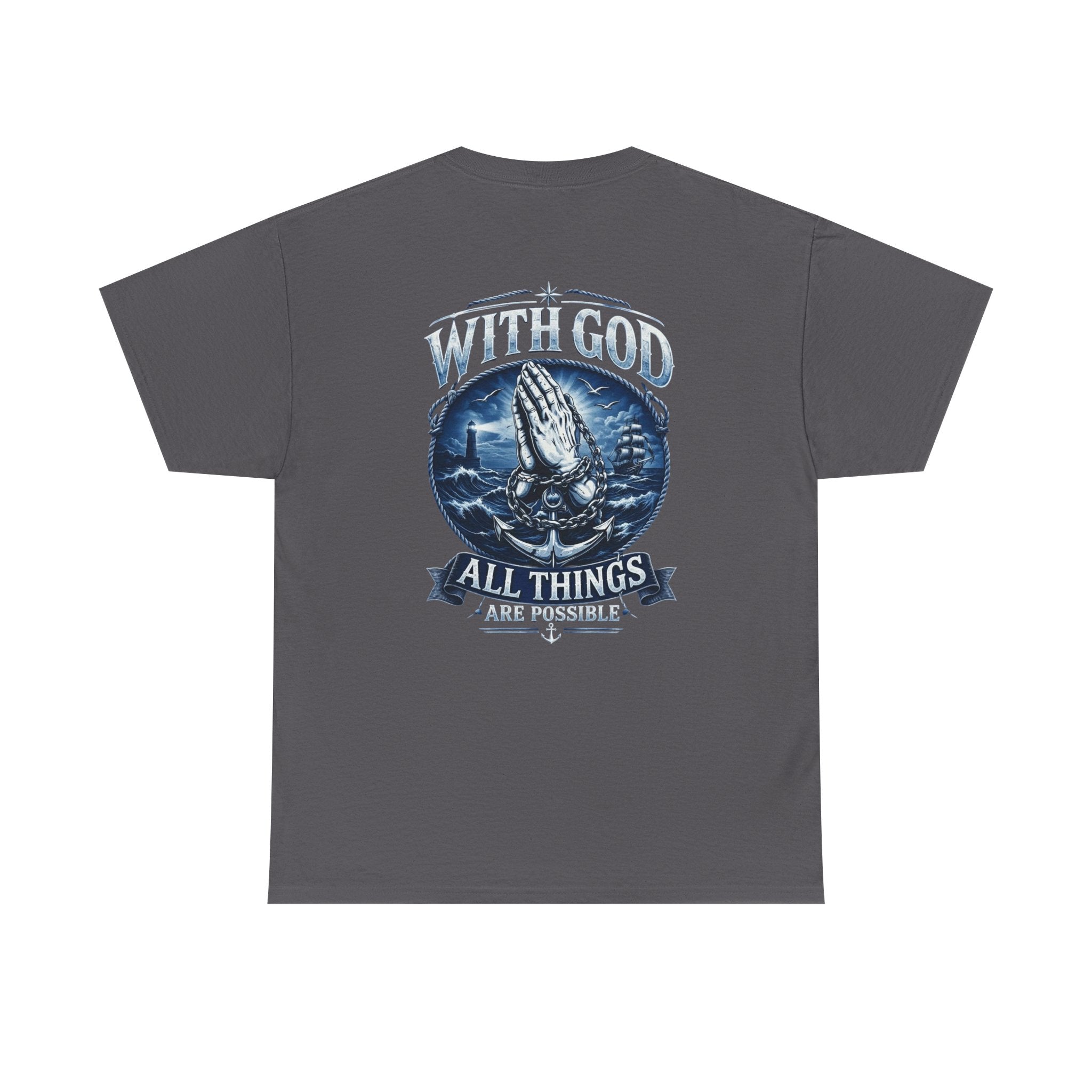 With God All Things Are Possible T-Shirt — Christian Prayer Hands Faith Tee