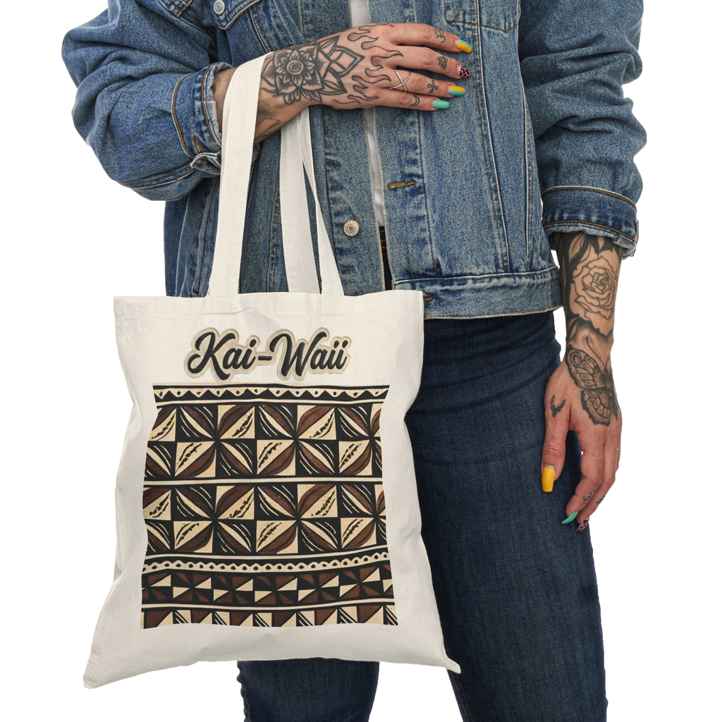 Kai-Waïi Tribal Pattern Tote Bag — Natural Canvas Eco Shopper