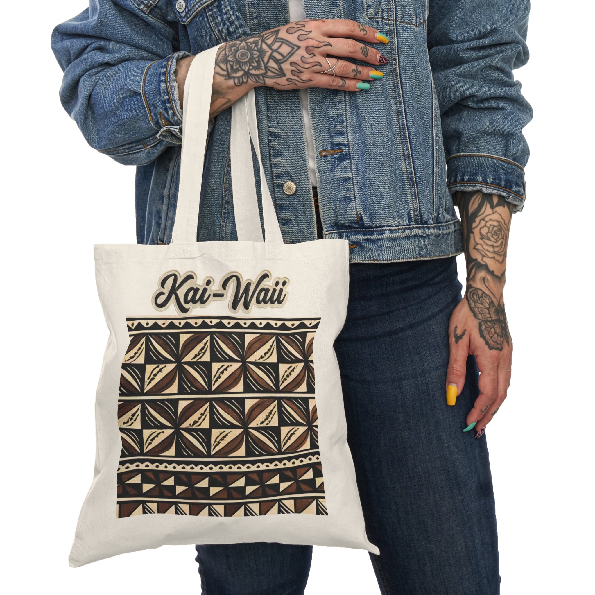 Kai-Waïi Tribal Pattern Tote Bag — Natural Canvas Eco Shopper