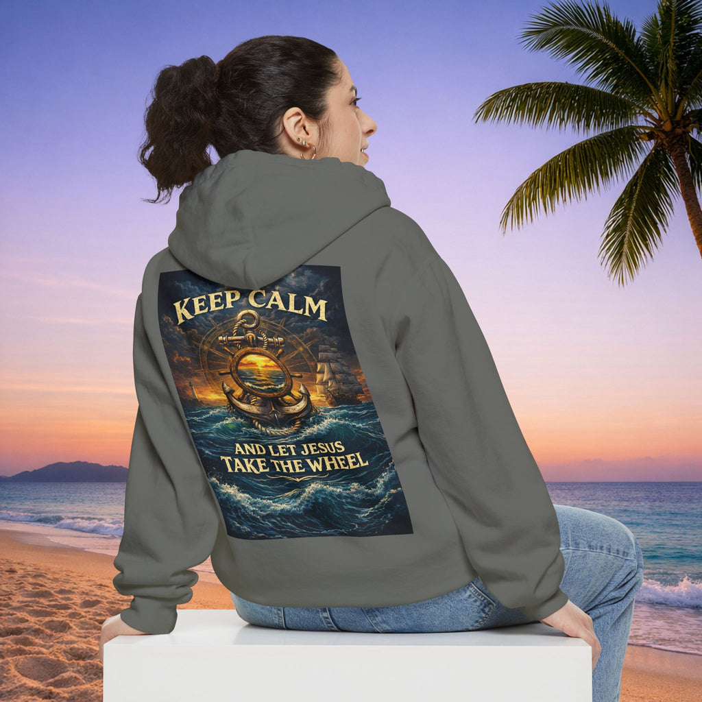 Hoodie - "Keep Calm and Let Jesus Take the Wheel" Nautical Graphic Hoodie