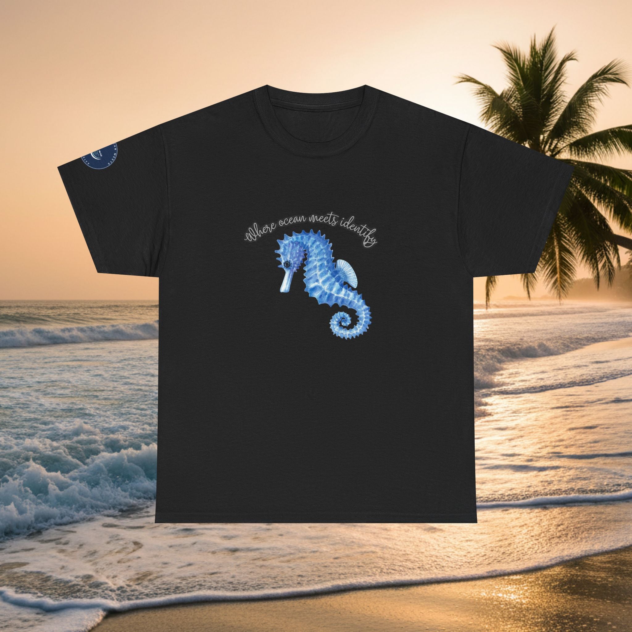 Seaside Seahorse T-Shirt — Blue Watercolor 'She Was Made Lovely' Tee