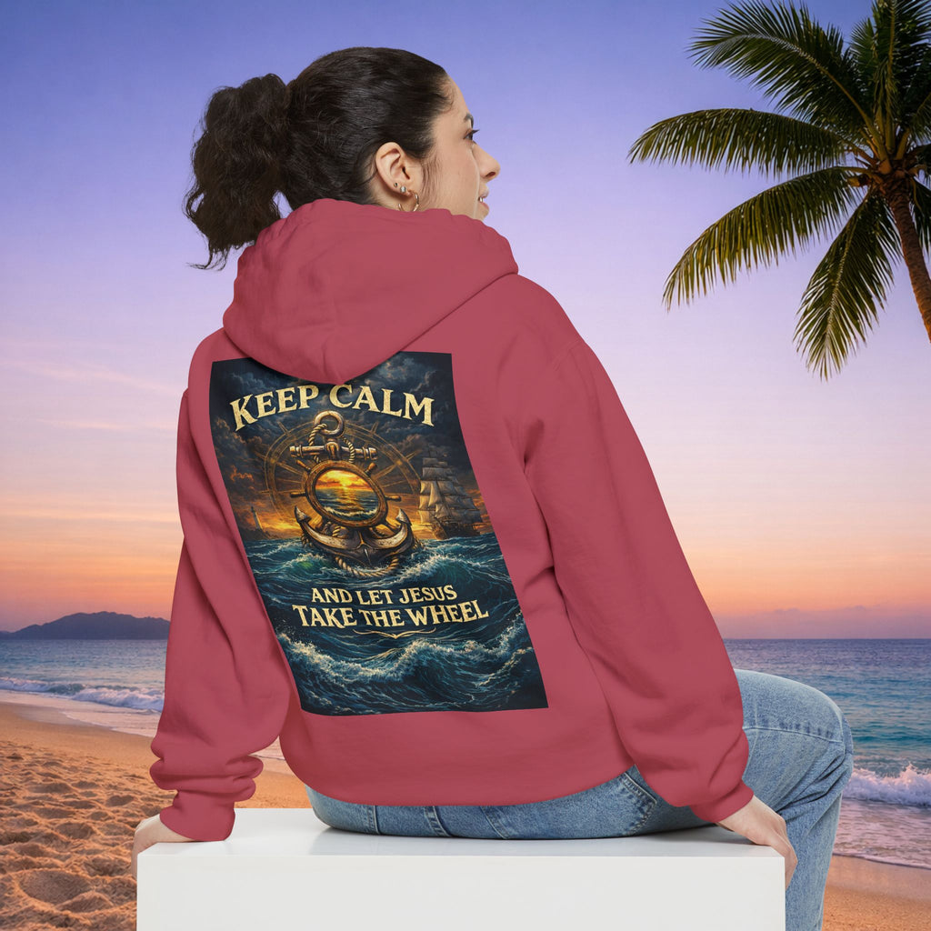 Hoodie - "Keep Calm and Let Jesus Take the Wheel" Nautical Graphic Hoodie