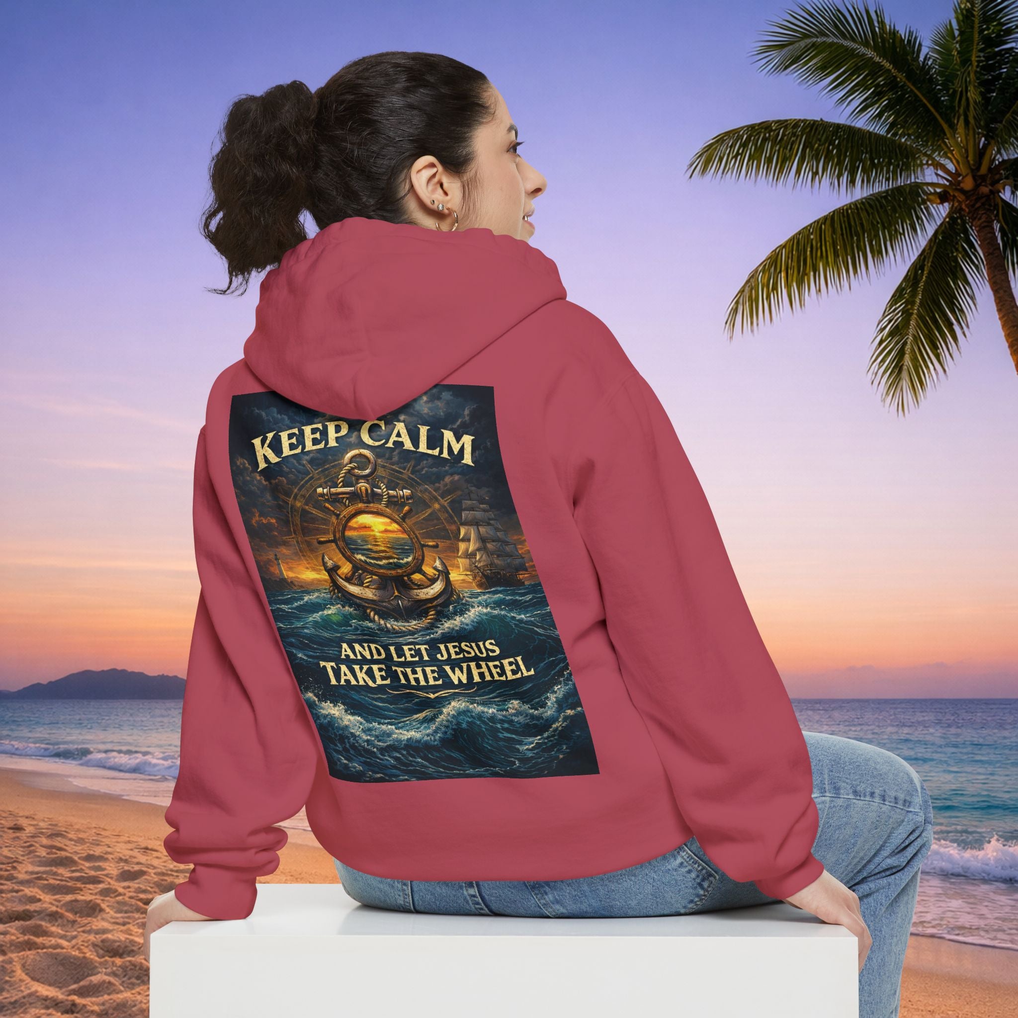 Hoodie - "Keep Calm and Let Jesus Take the Wheel" Nautical Graphic Hoodie
