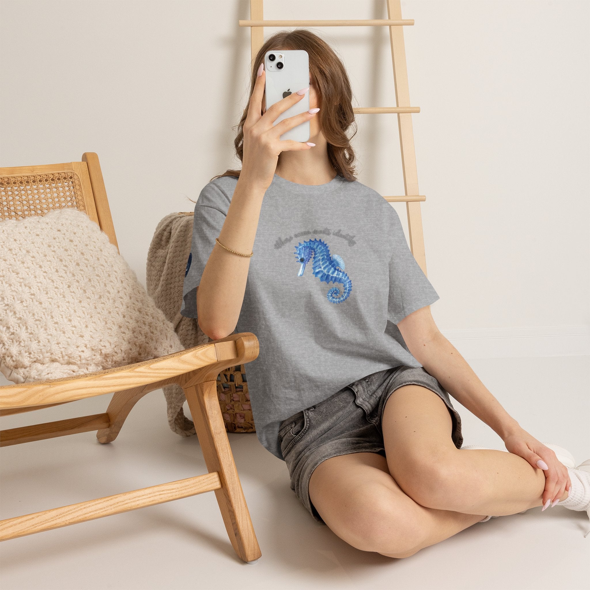 Seaside Seahorse T-Shirt — Blue Watercolor 'She Was Made Lovely' Tee