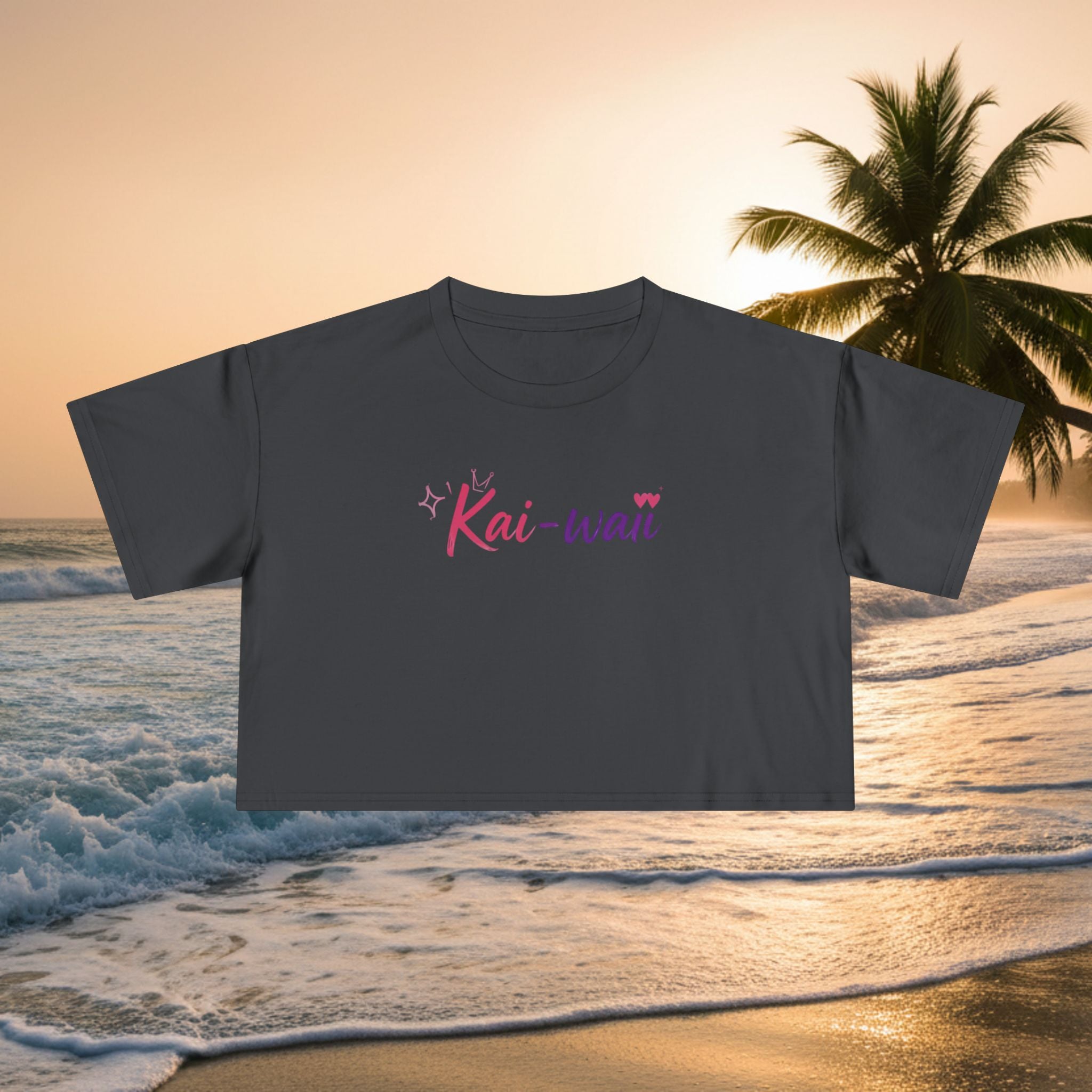 Crop Tee — "KAI-WAII" Minimal Script Graphic Top