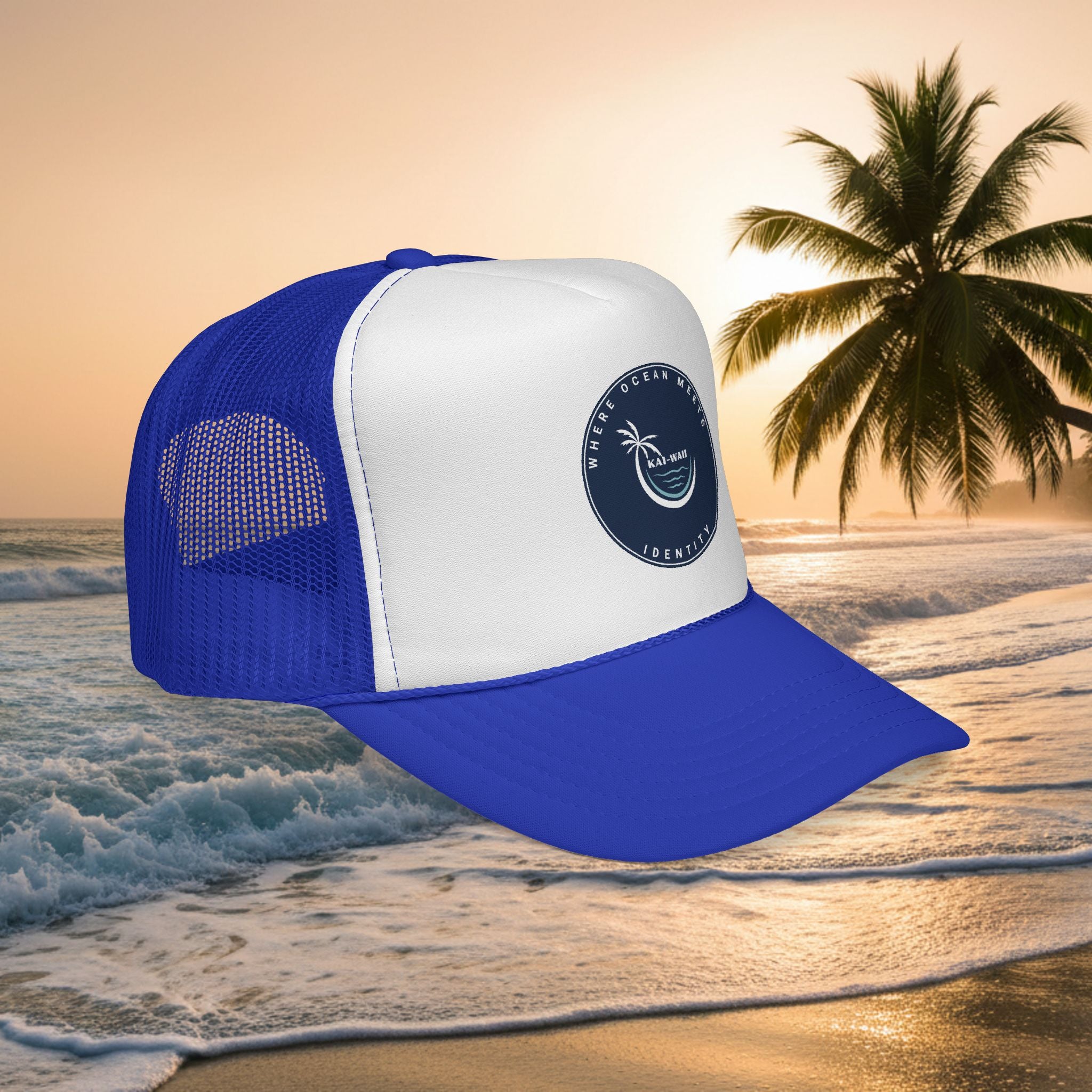 Coastal Vibes Trucker Cap â€” Ocean Club Palm Patch Snapback