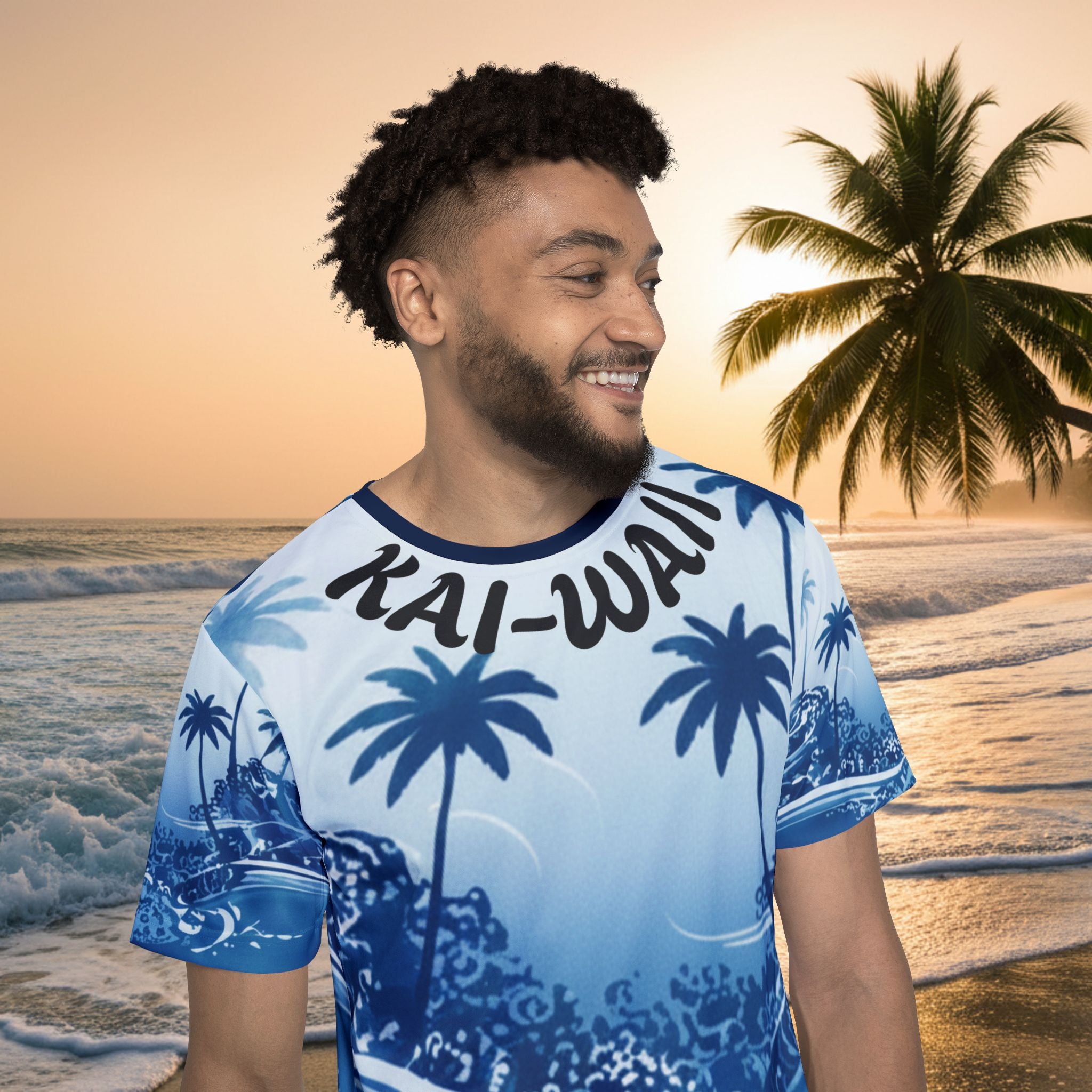 Wave Palm Men's Sports Jersey — Blue Surf All-Over Print