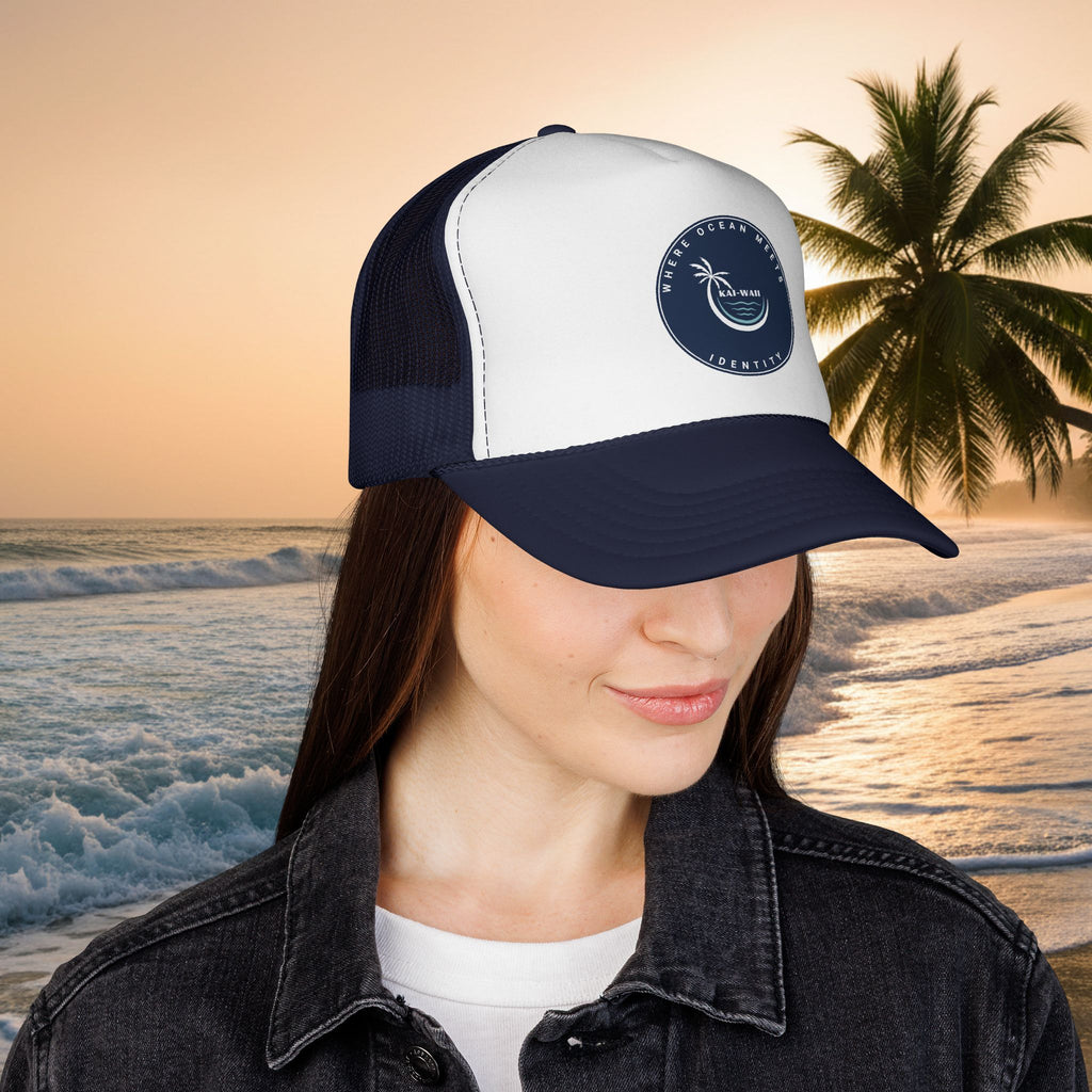 Coastal Vibes Trucker Cap â€” Ocean Club Palm Patch Snapback