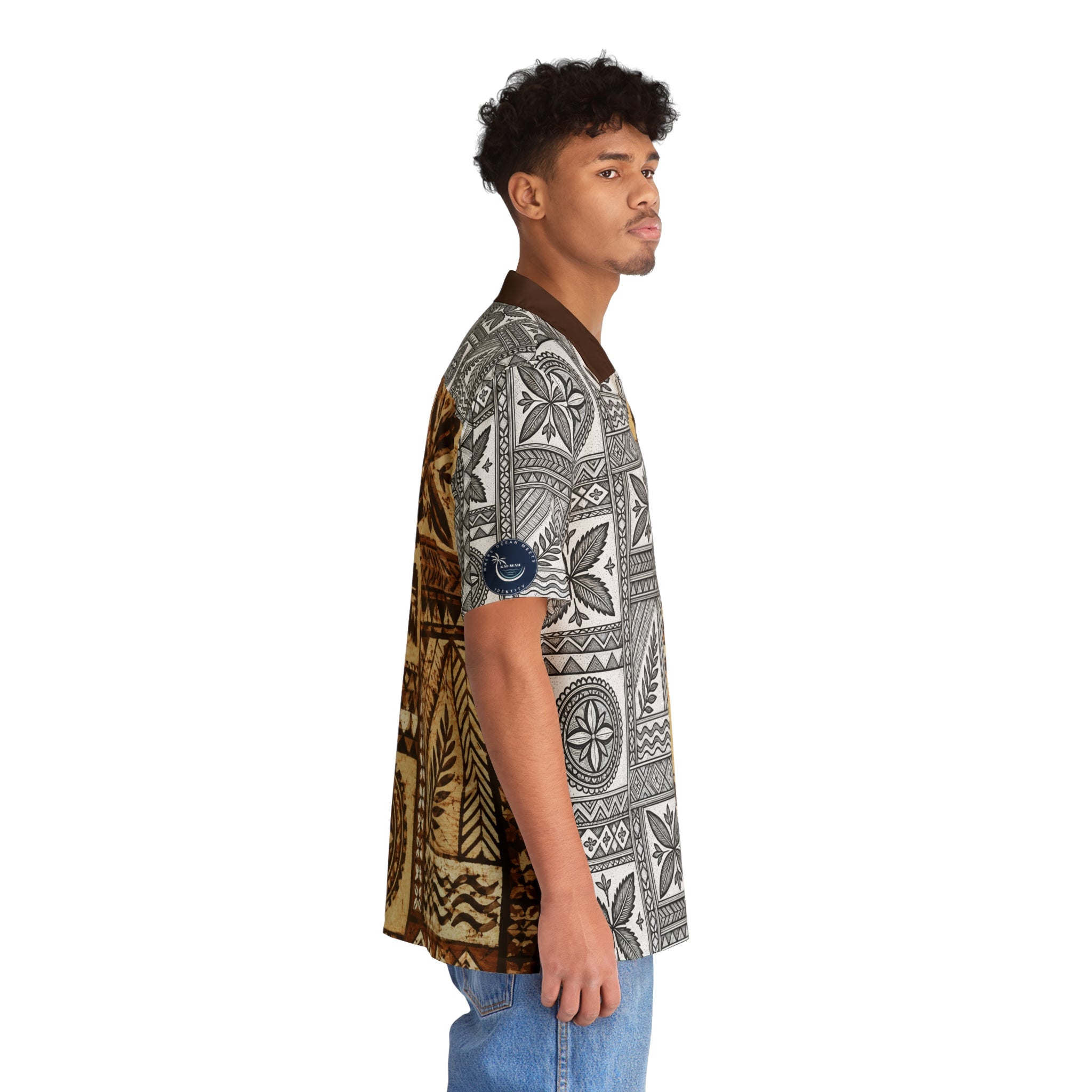 Tapa Patchwork Hawaiian Shirt — Brown Tribal Print