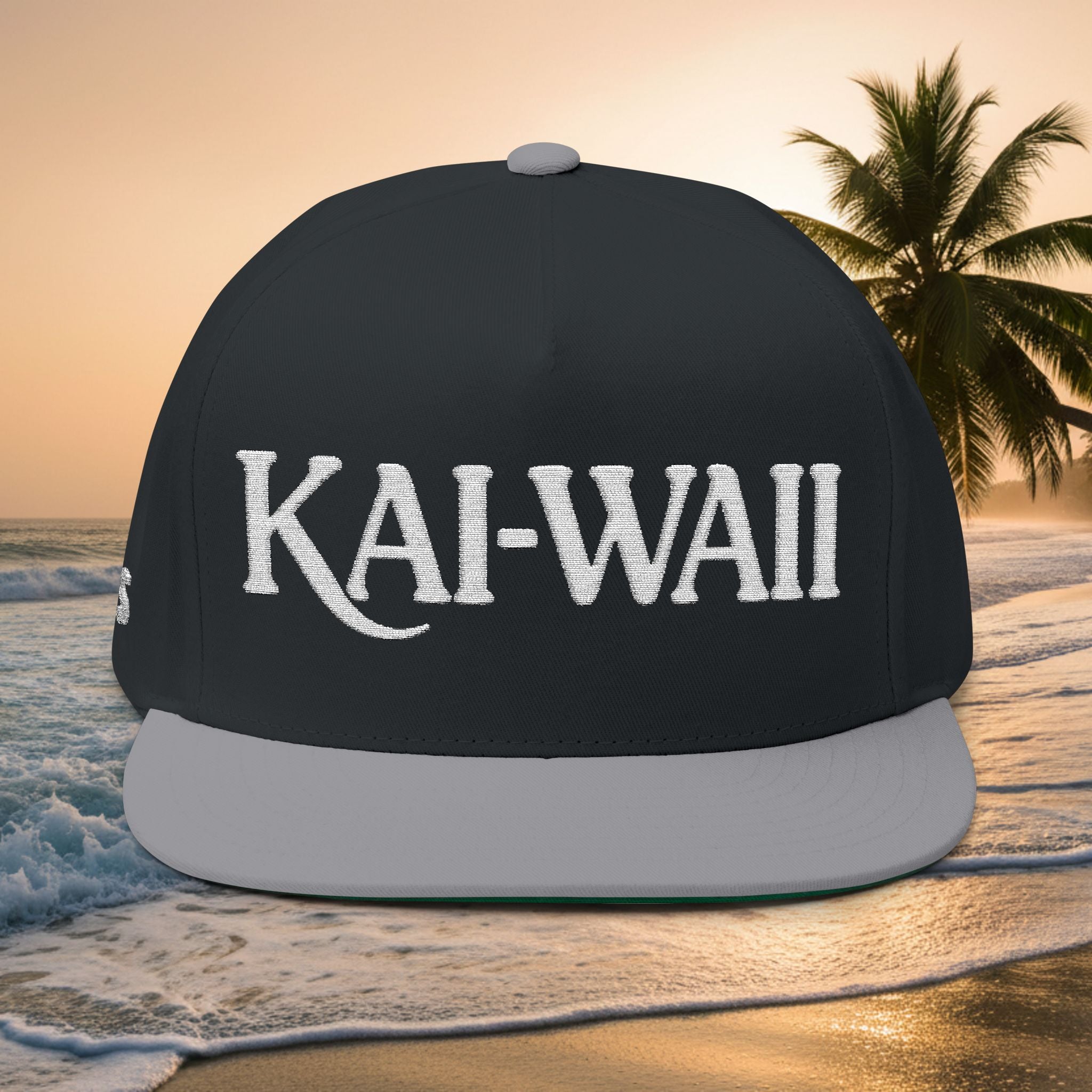 Kai-Wai Embroidered Flat Bill Cap — Nautical Beach Snapback [Personalizable]