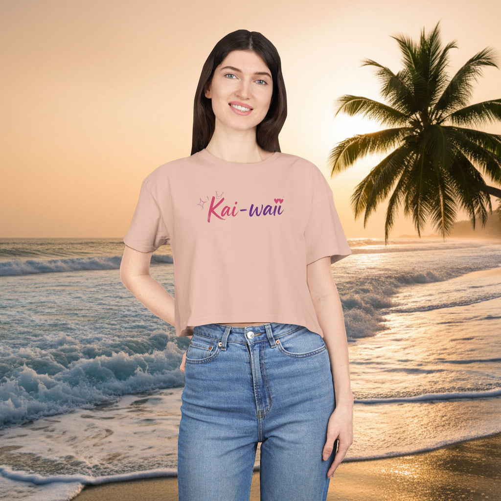 Crop Tee — "KAI-WAII" Minimal Script Graphic Top