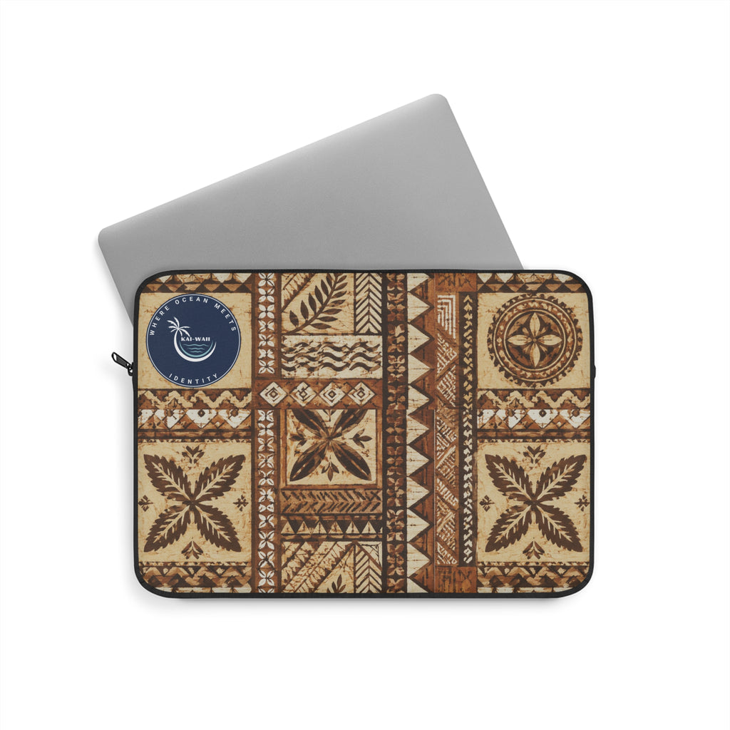 Tribal Tapa Pattern Laptop Sleeve — Rustic Polynesian-Inspired Tech Case