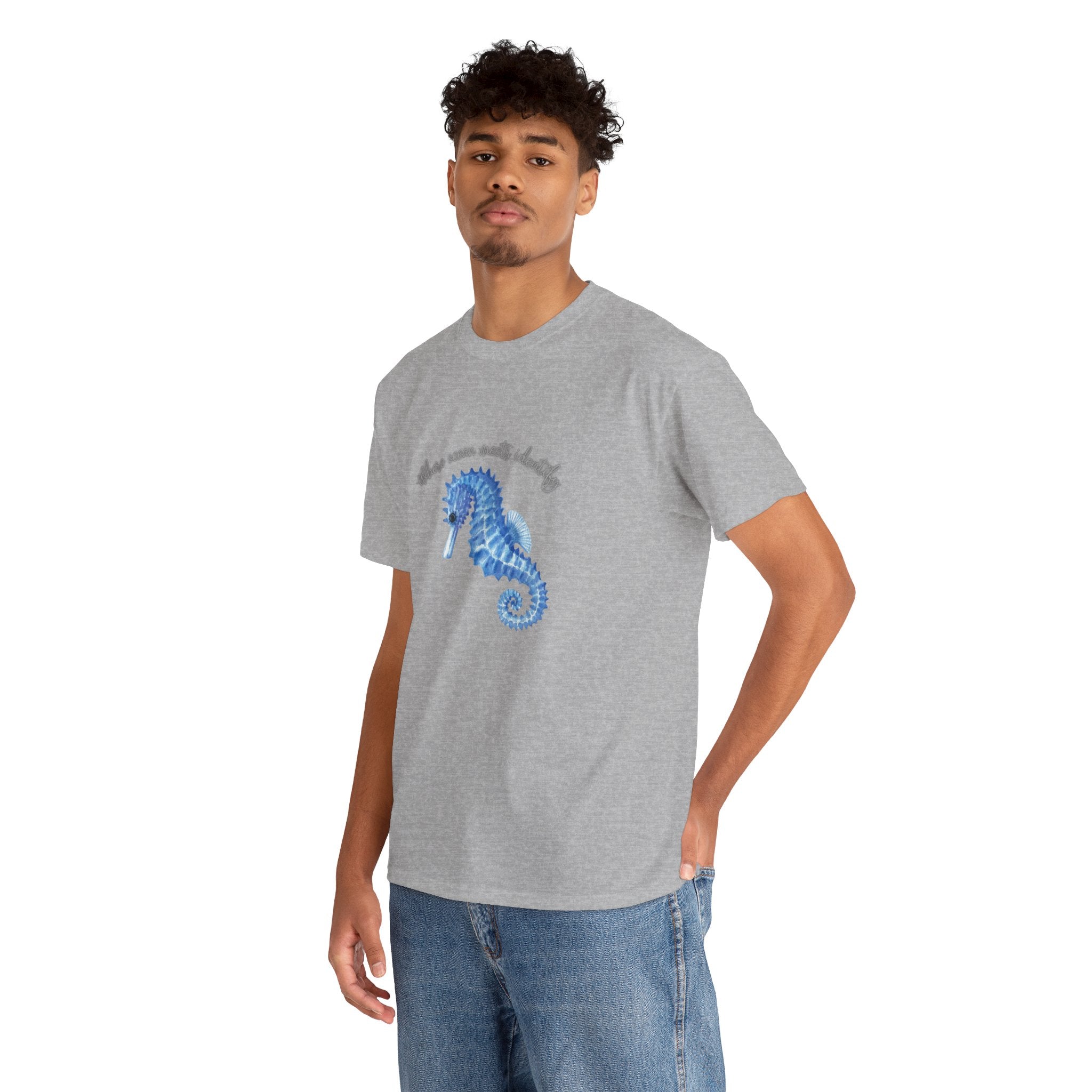 Seaside Seahorse T-Shirt — Blue Watercolor 'She Was Made Lovely' Tee