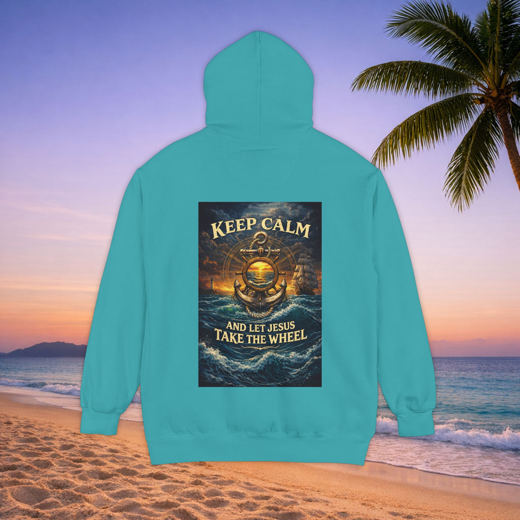 Hoodie - "Keep Calm and Let Jesus Take the Wheel" Nautical Graphic Hoodie