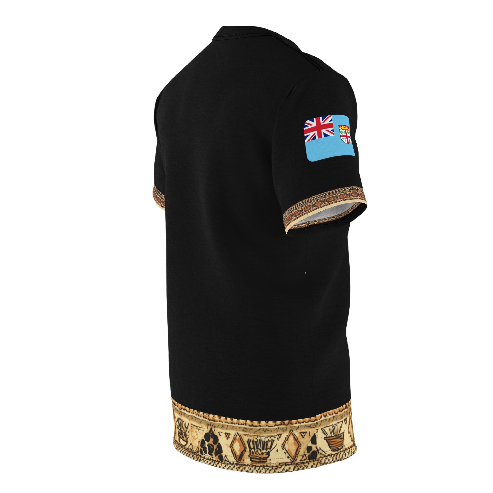 Tribal Accent Tee — Black All-Over Print with Heritage Border