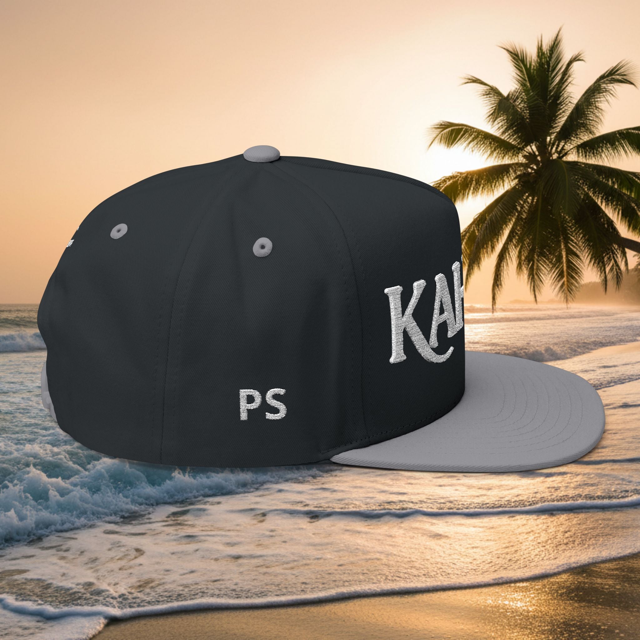 Kai-Wai Embroidered Flat Bill Cap — Nautical Beach Snapback [Personalizable]