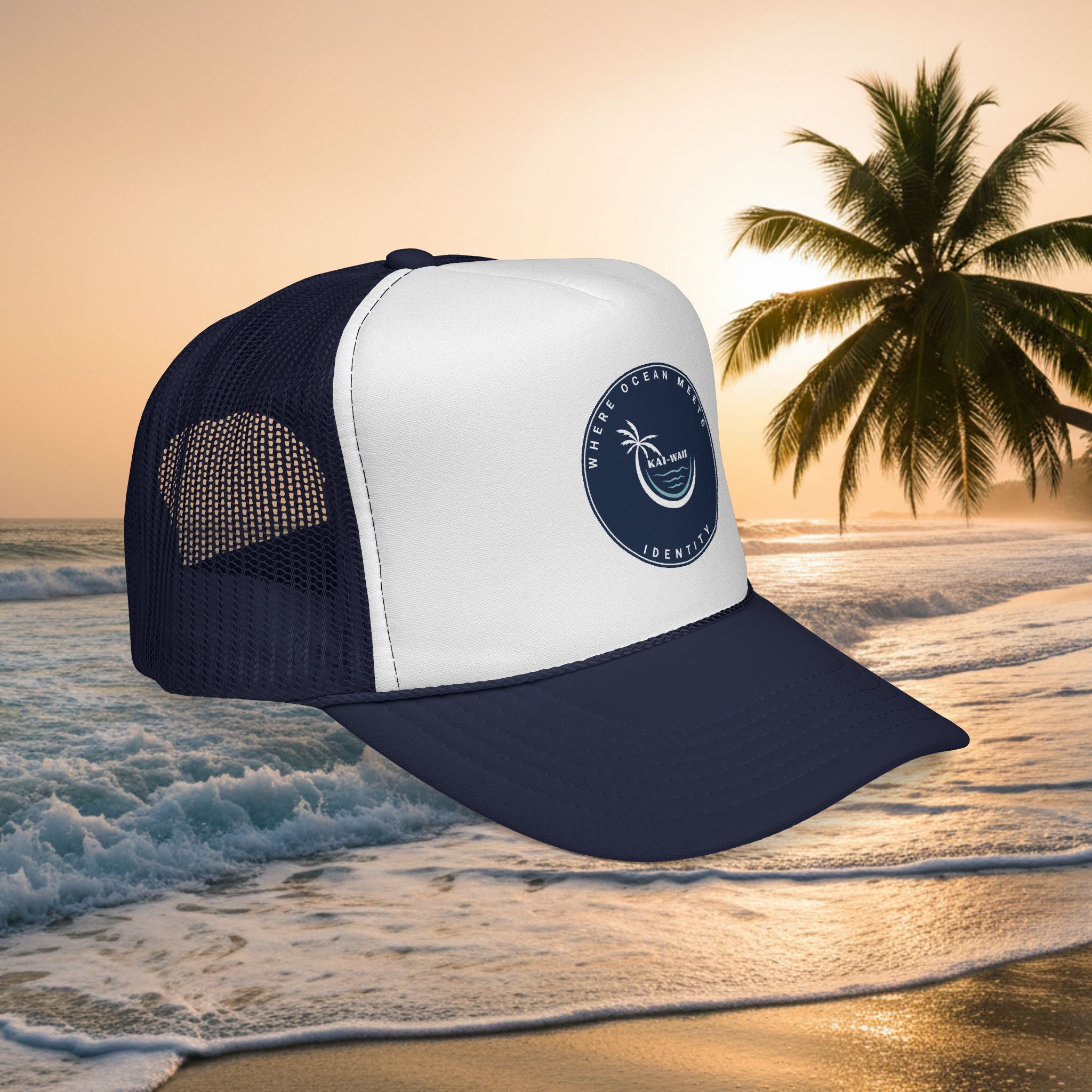 Coastal Vibes Trucker Cap â€” Ocean Club Palm Patch Snapback