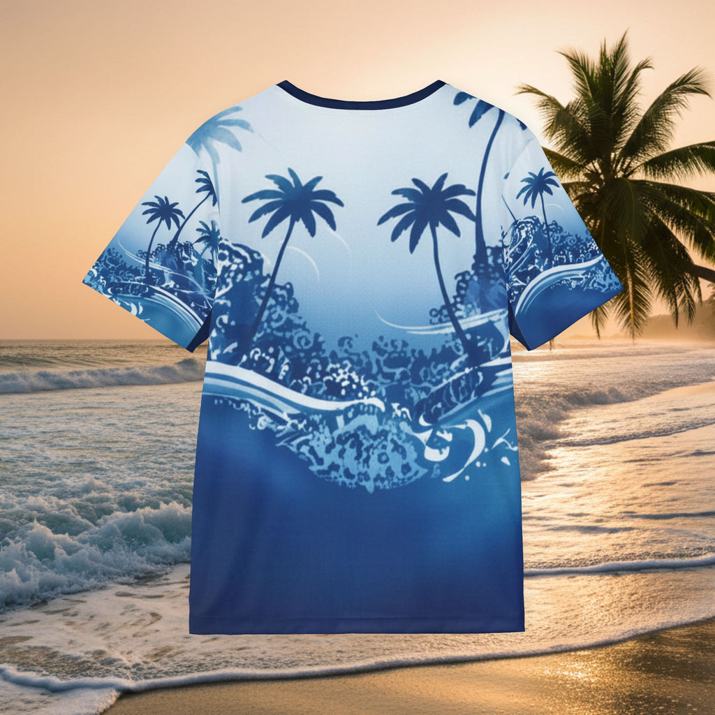 Wave Palm Men's Sports Jersey — Blue Surf All-Over Print