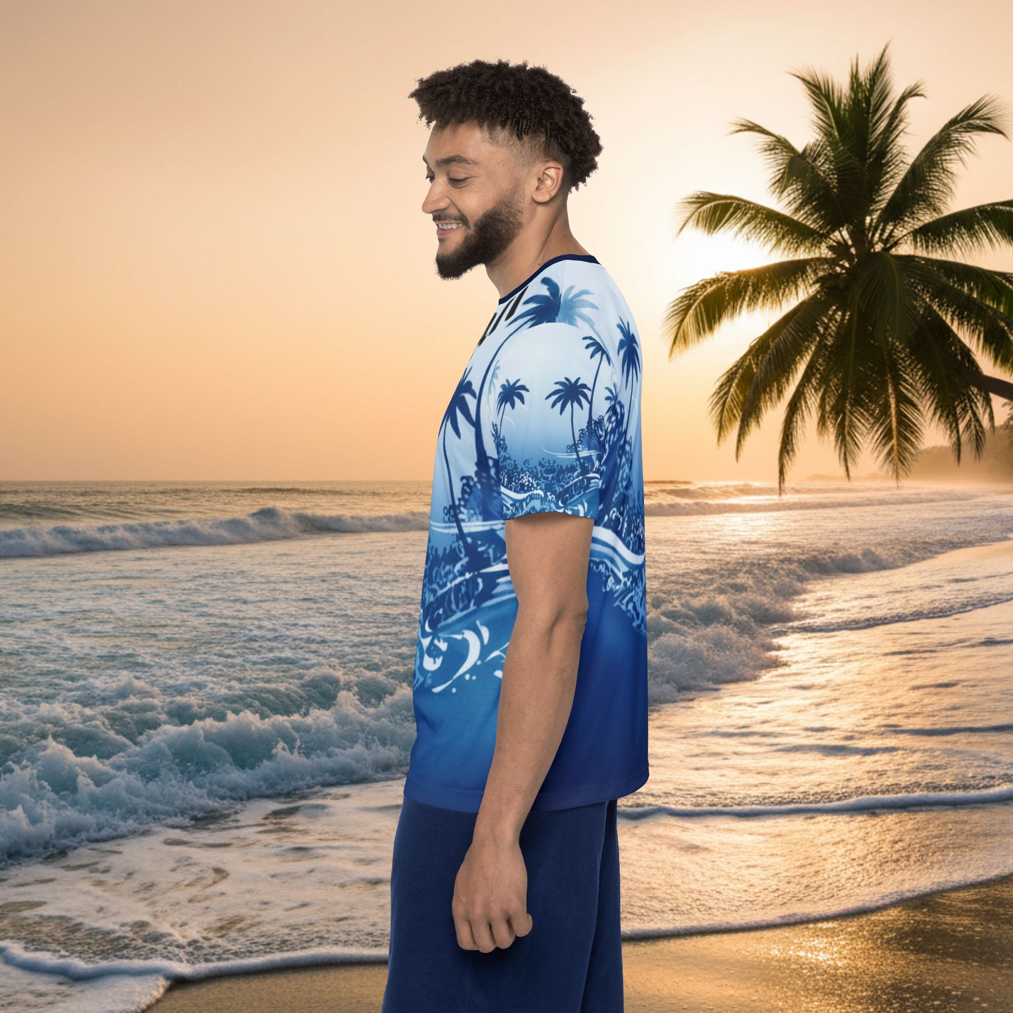 Wave Palm Men's Sports Jersey — Blue Surf All-Over Print