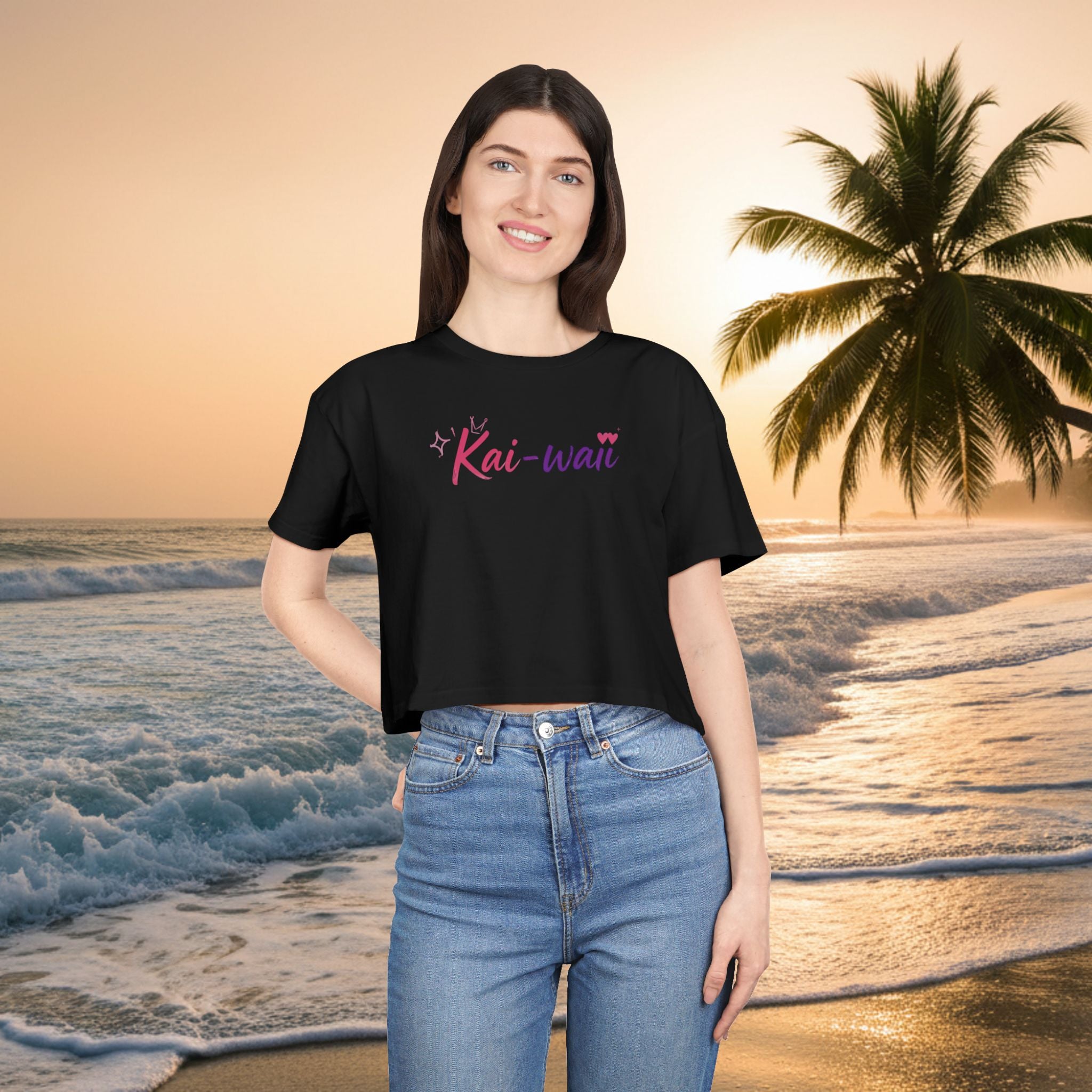 Crop Tee — "KAI-WAII" Minimal Script Graphic Top