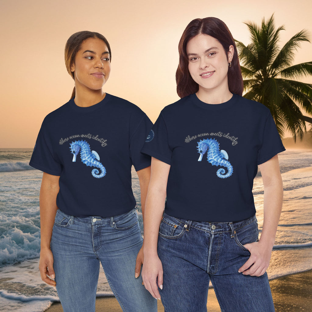 Seaside Seahorse T-Shirt — Blue Watercolor 'She Was Made Lovely' Tee