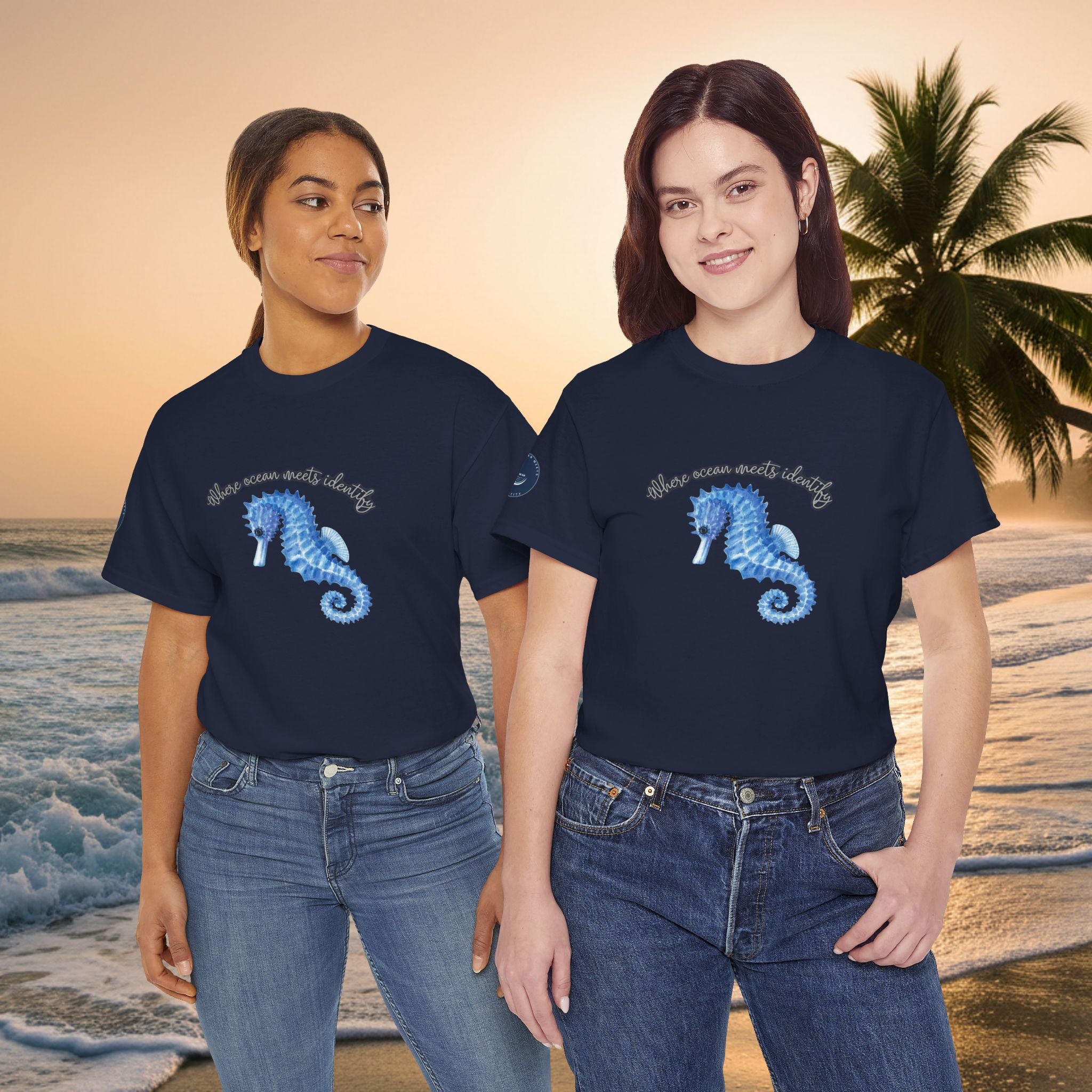 Seaside Seahorse T-Shirt — Blue Watercolor 'She Was Made Lovely' Tee