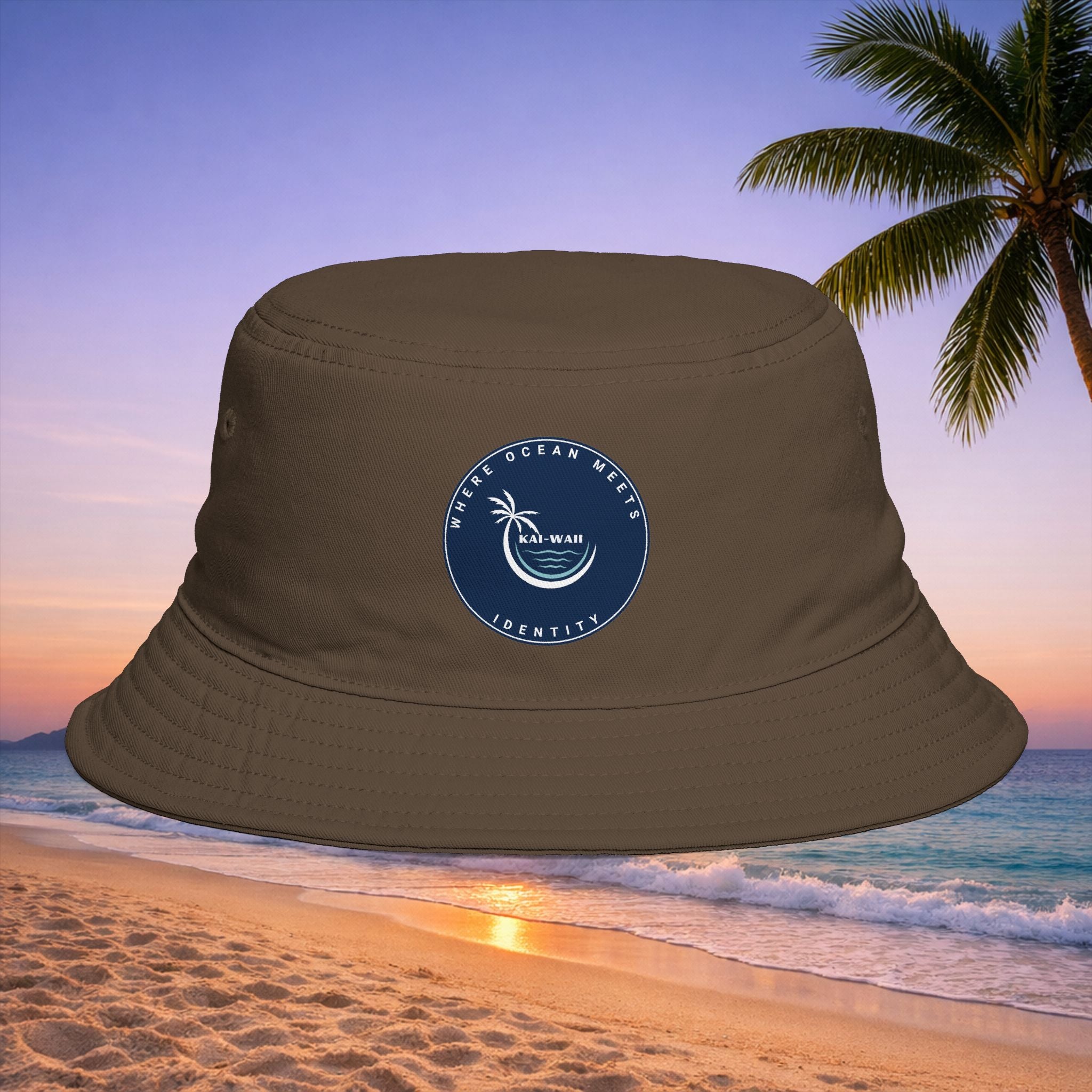 Bucket Hat – 'Kai-Waii' Tropical Palm Logo Beach Bucket Hat