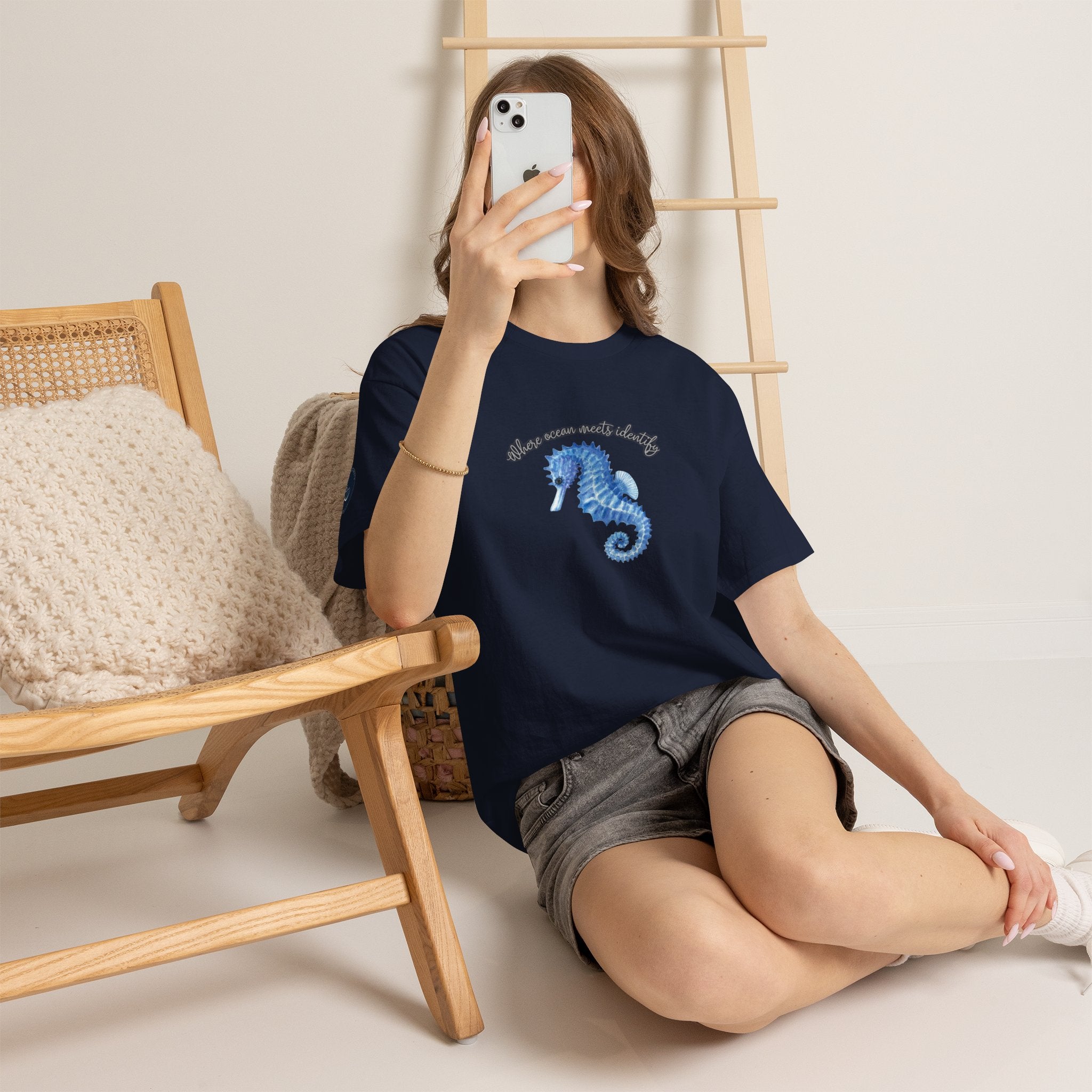 Seaside Seahorse T-Shirt — Blue Watercolor 'She Was Made Lovely' Tee