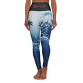 High-Waist Surf Palm Leggings — Coastal Wave Print