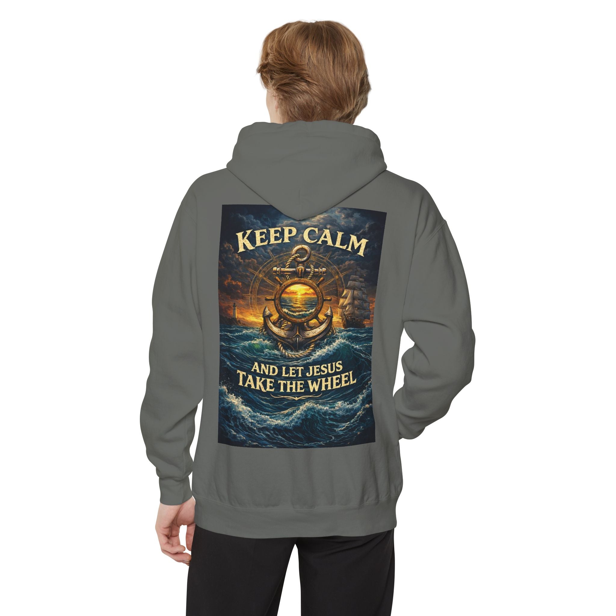 Hoodie - "Keep Calm and Let Jesus Take the Wheel" Nautical Graphic Hoodie
